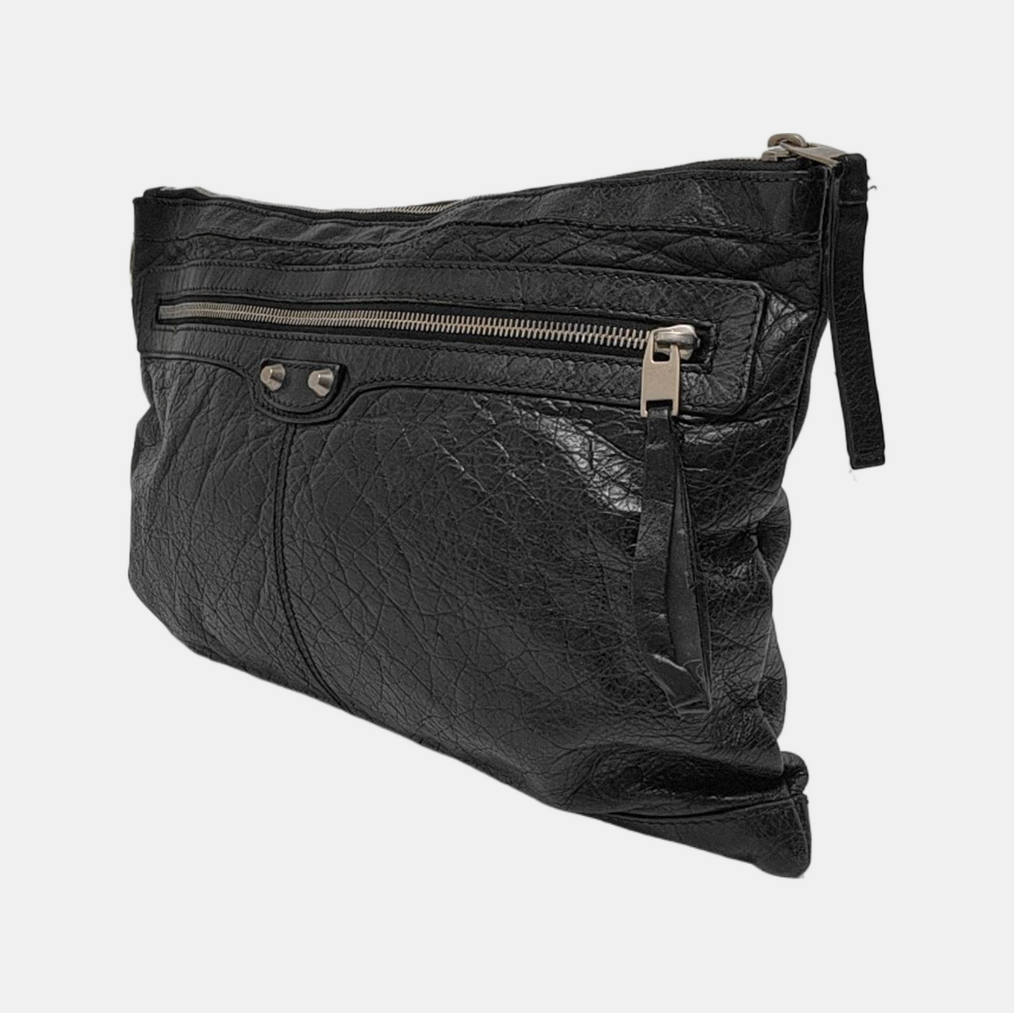 BALENCIAGA Classic City Medium size Black Lamb Skin Biker Bag, Handbag Silver Hardware-(SKU)-952449143