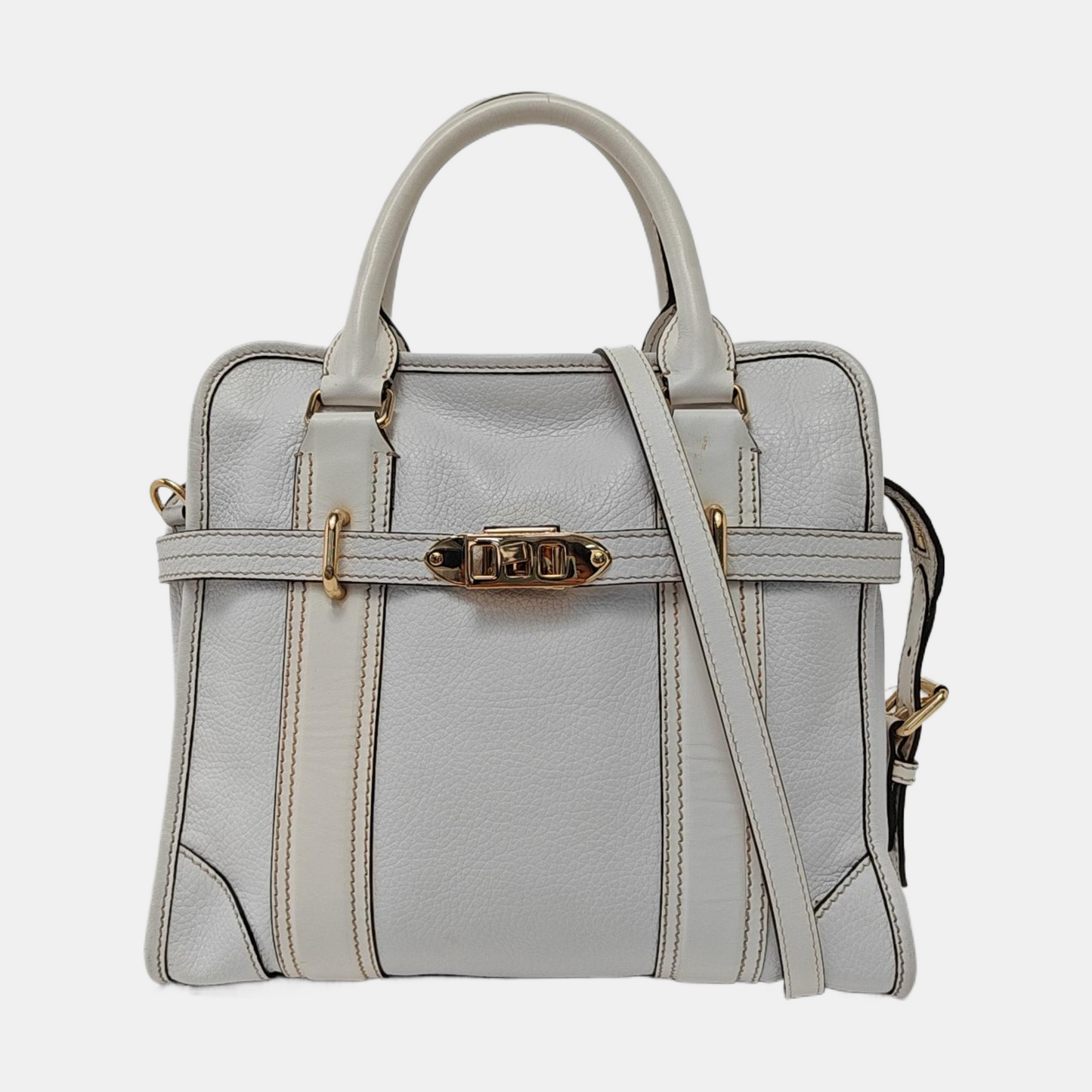 BURBERRY Minford Small size White Cowhide Single Shoulder Handbag Crossbody Bag Golden hardware Removable shoulder strap-(SKU)-952428263