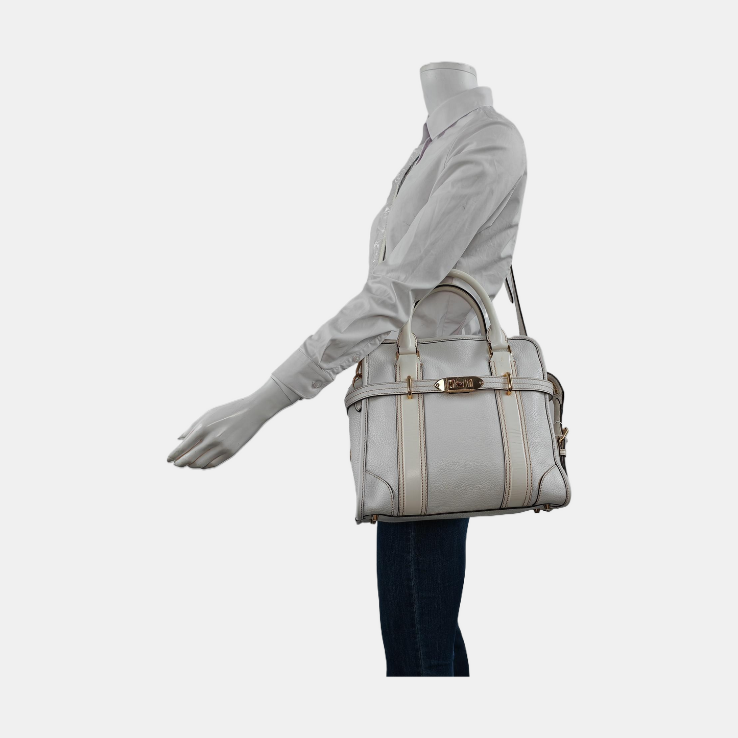 BURBERRY Minford Small size White Cowhide Single Shoulder Handbag Crossbody Bag Golden hardware Removable shoulder strap-(SKU)-952428263
