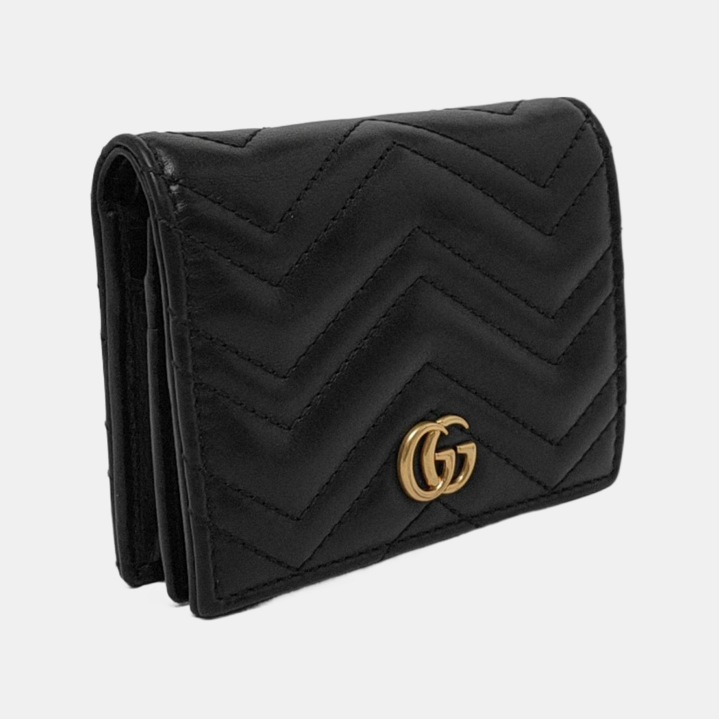 GUCCI GG Marmont Black Calf Leather Quilted wavy pattern Wallet Golden hardware-(SKU)-952595982
