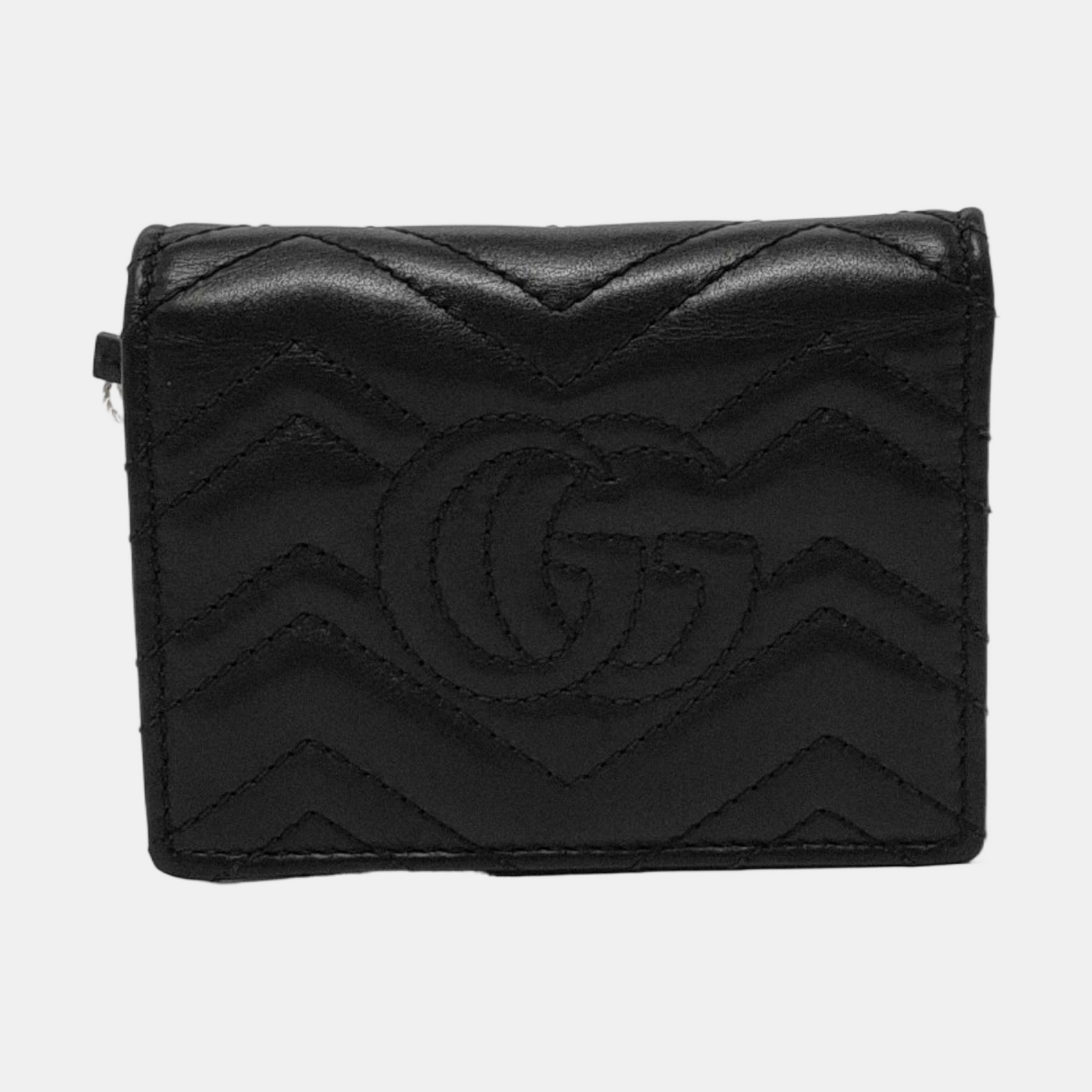 GUCCI GG Marmont Black Calf Leather Quilted wavy pattern Wallet Golden hardware-(SKU)-952595982