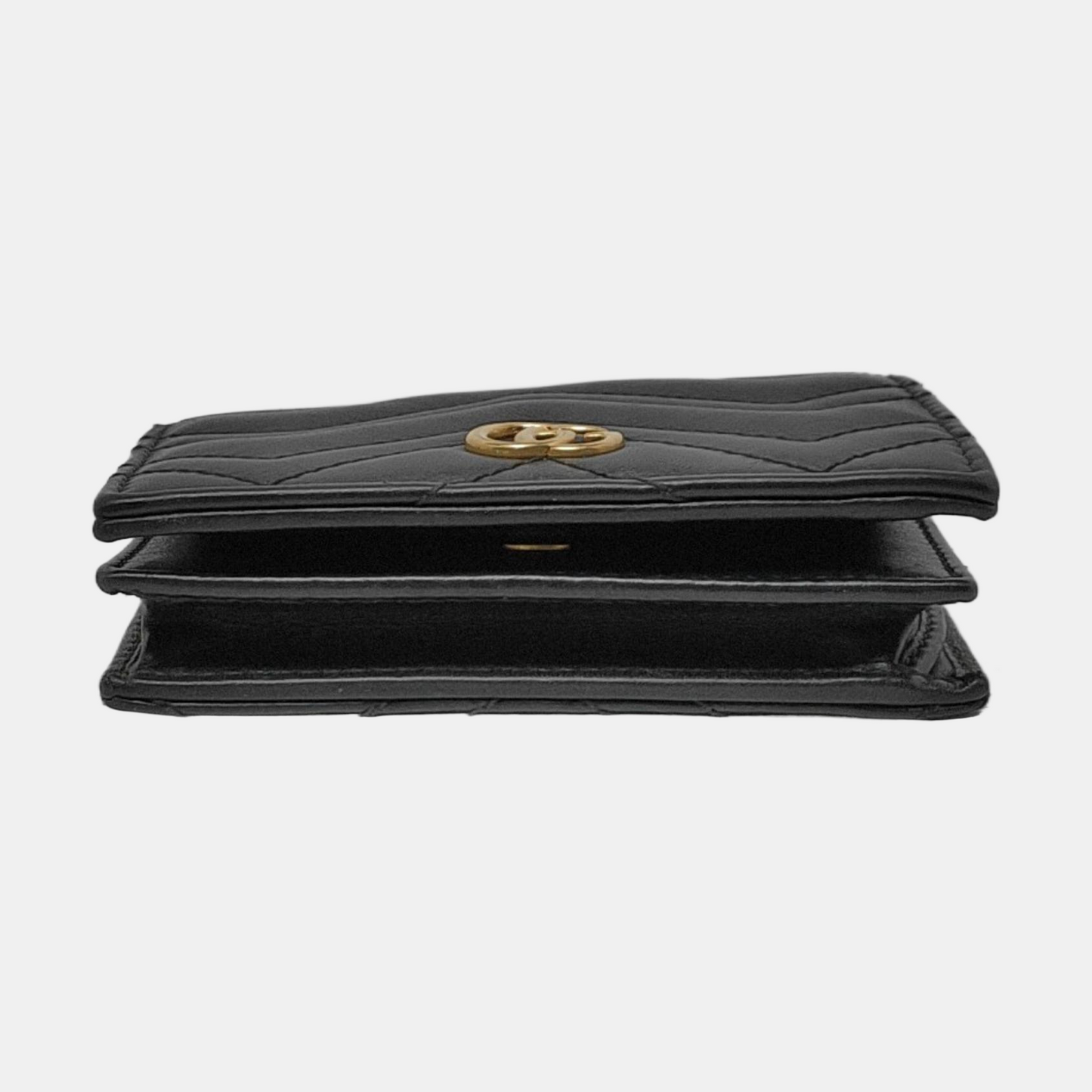GUCCI GG Marmont Black Calf Leather Quilted wavy pattern Wallet Golden hardware-(SKU)-952595982