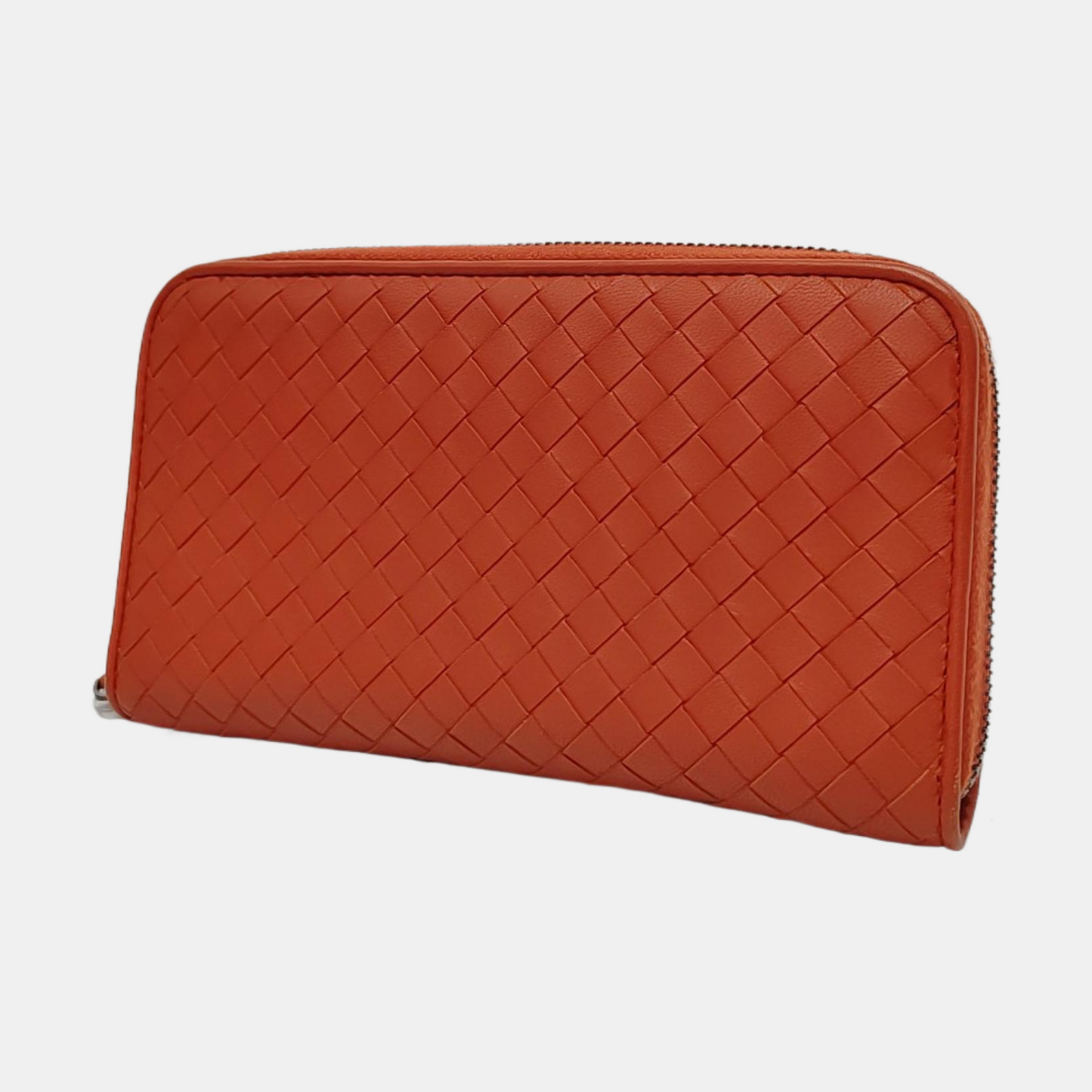 BOTTEGA VENETA Orange Leather Woven Wallet Black hardware-(SKU)-952462031