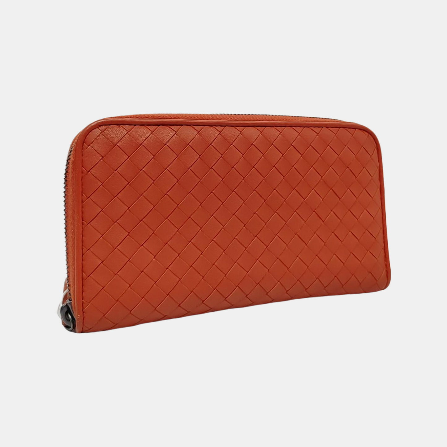 BOTTEGA VENETA Orange Leather Woven Wallet Black hardware-(SKU)-952462031