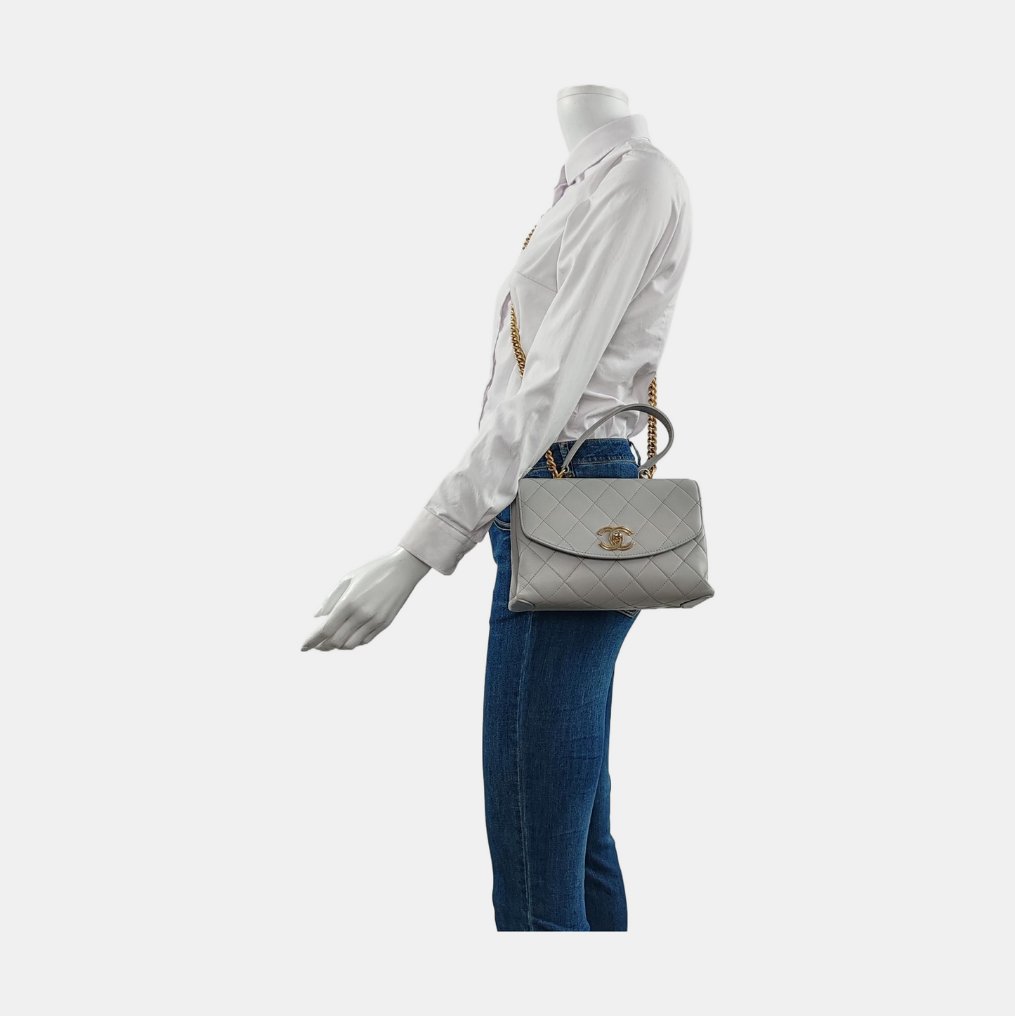 CHANEL TRENDY CC Grey Calfskin Quilted Crossbody Single Shoulder Bag with Gold Hardware, 28 Clasp-(SKU)-952289856