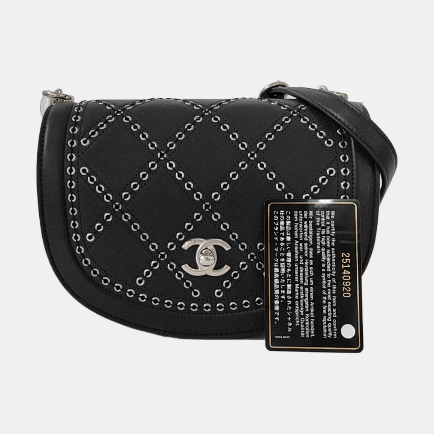 CHANEL COCO EYELETS Black Leather Quilted Single Shoulder Bag Crossbody Bag Silver Hardware 25 Clasp-(SKU)-952886640