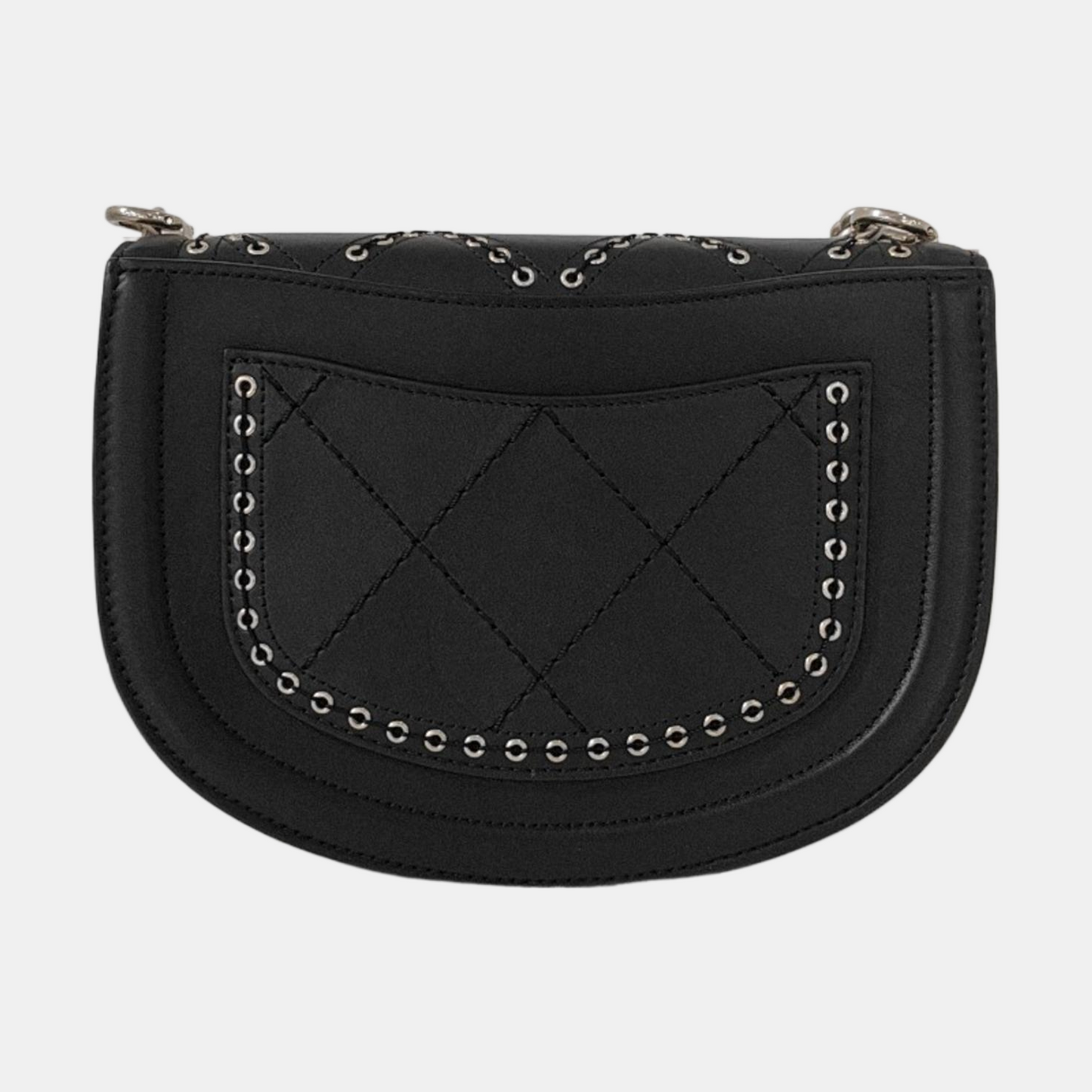 CHANEL COCO EYELETS Black Leather Quilted Single Shoulder Bag Crossbody Bag Silver Hardware 25 Clasp-(SKU)-952886640
