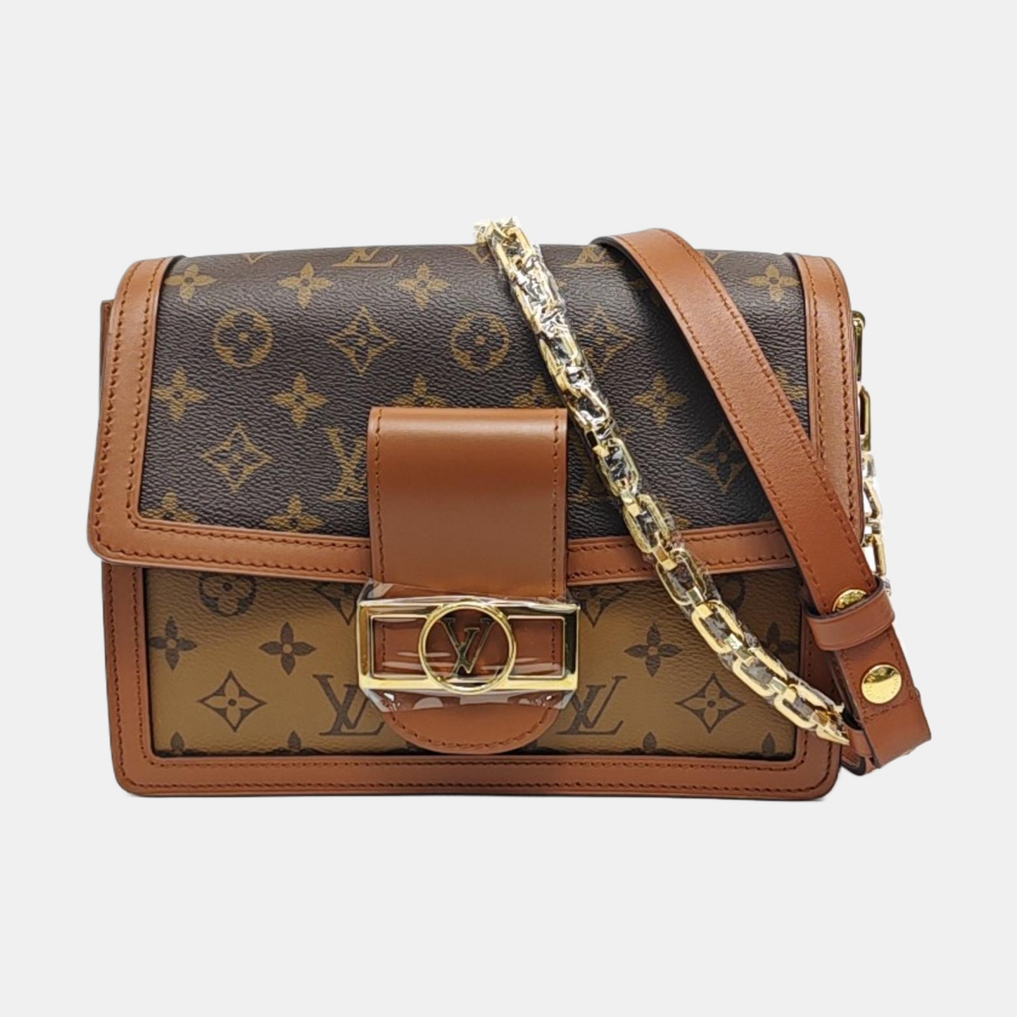 LOUIS VUITTON DAUPHINE Medium Brown Coated Canvas Monogram Daffodil Shoulder Bag with Gold Hardware and 2 Detachable Straps-(SKU)-952739187