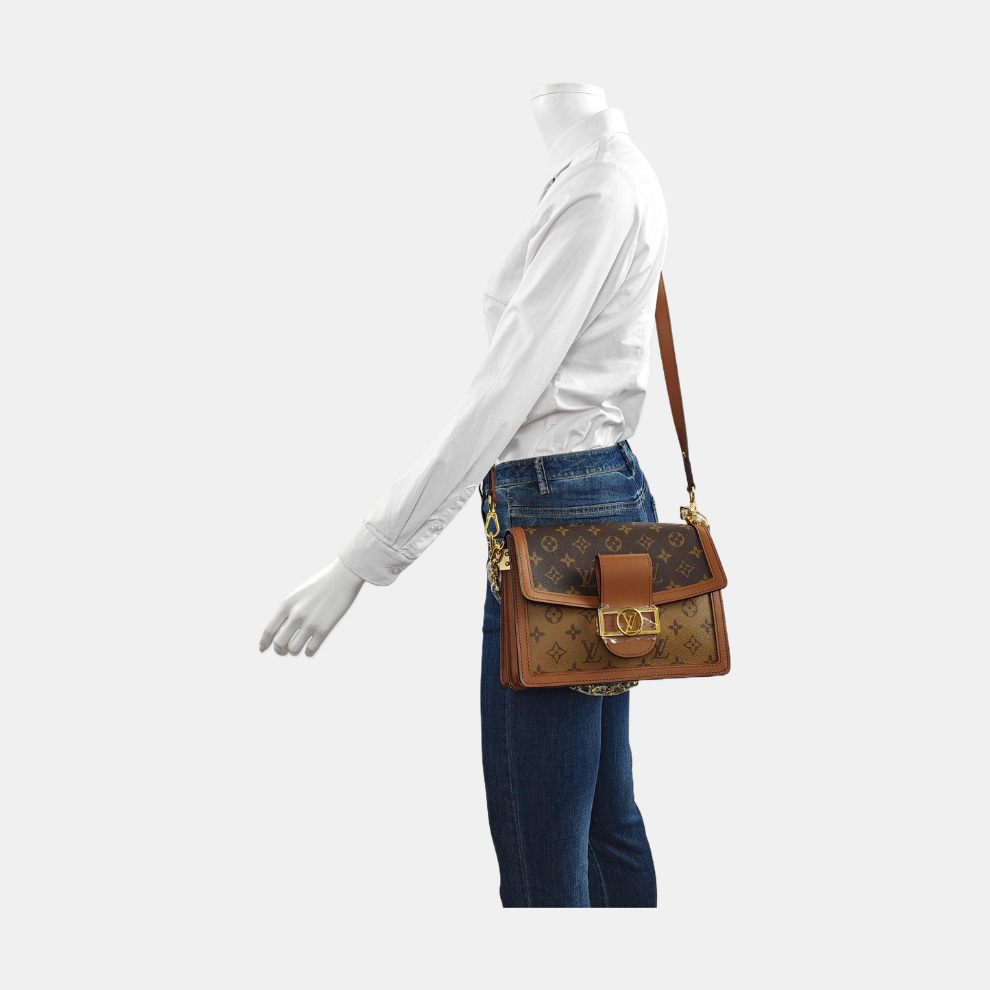 LOUIS VUITTON DAUPHINE Medium Brown Coated Canvas Monogram Daffodil Shoulder Bag with Gold Hardware and 2 Detachable Straps-(SKU)-952739187