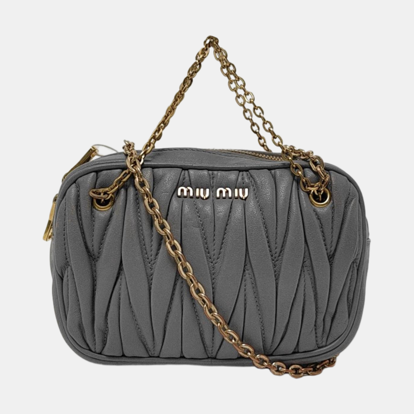 Miu Miu Blue Leather Quilted Sling Bag Crossbody Bag Golden hardware-(SKU)-952706910