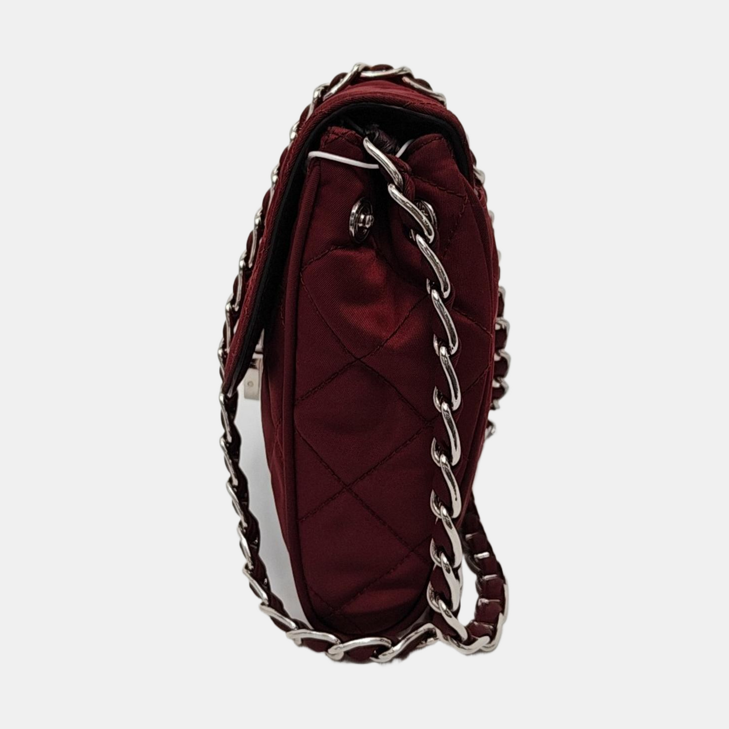 PRADA Burgundy Fabric Quilted Single Shoulder Bag Crossbody Bag Silver Hardware Removable shoulder strap-(SKU)-952724345