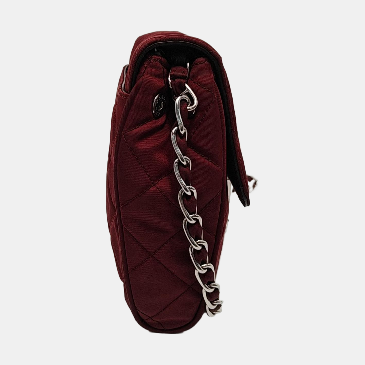 PRADA Burgundy Fabric Quilted Single Shoulder Bag Crossbody Bag Silver Hardware Removable shoulder strap-(SKU)-952724345