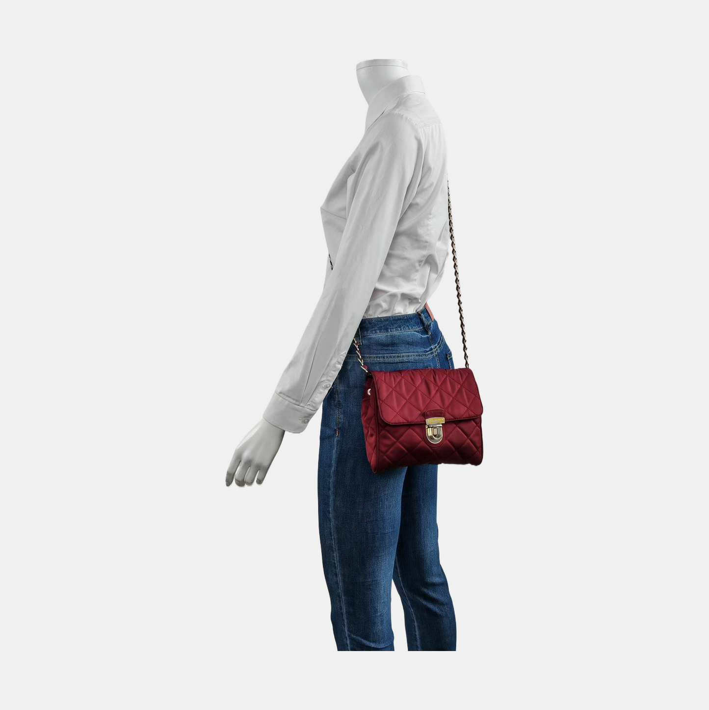 PRADA Burgundy Fabric Quilted Single Shoulder Bag Crossbody Bag Silver Hardware Removable shoulder strap-(SKU)-952724345