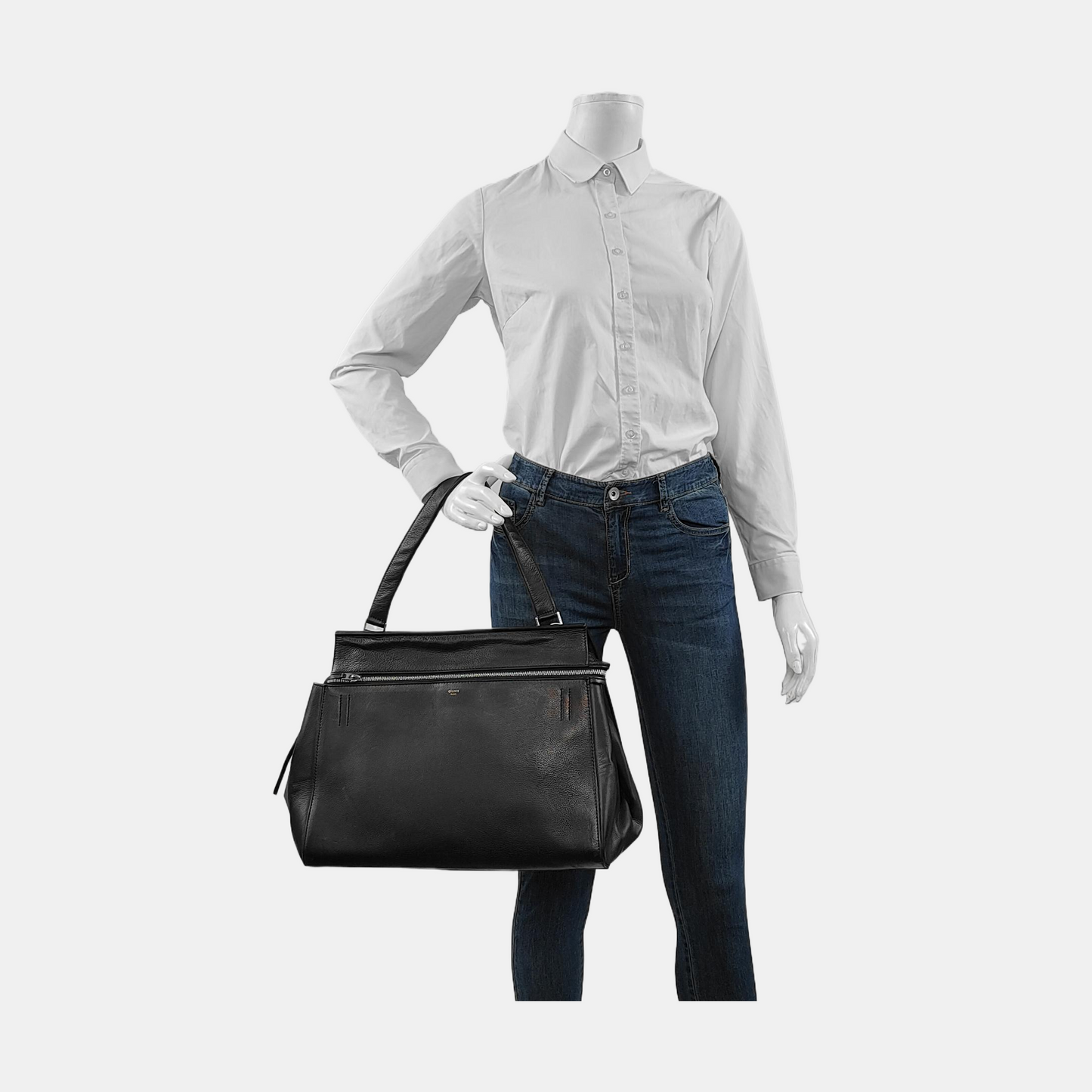 CELINE EDGE Black cowhide tote bag Silver Hardware-(SKU)-952921154