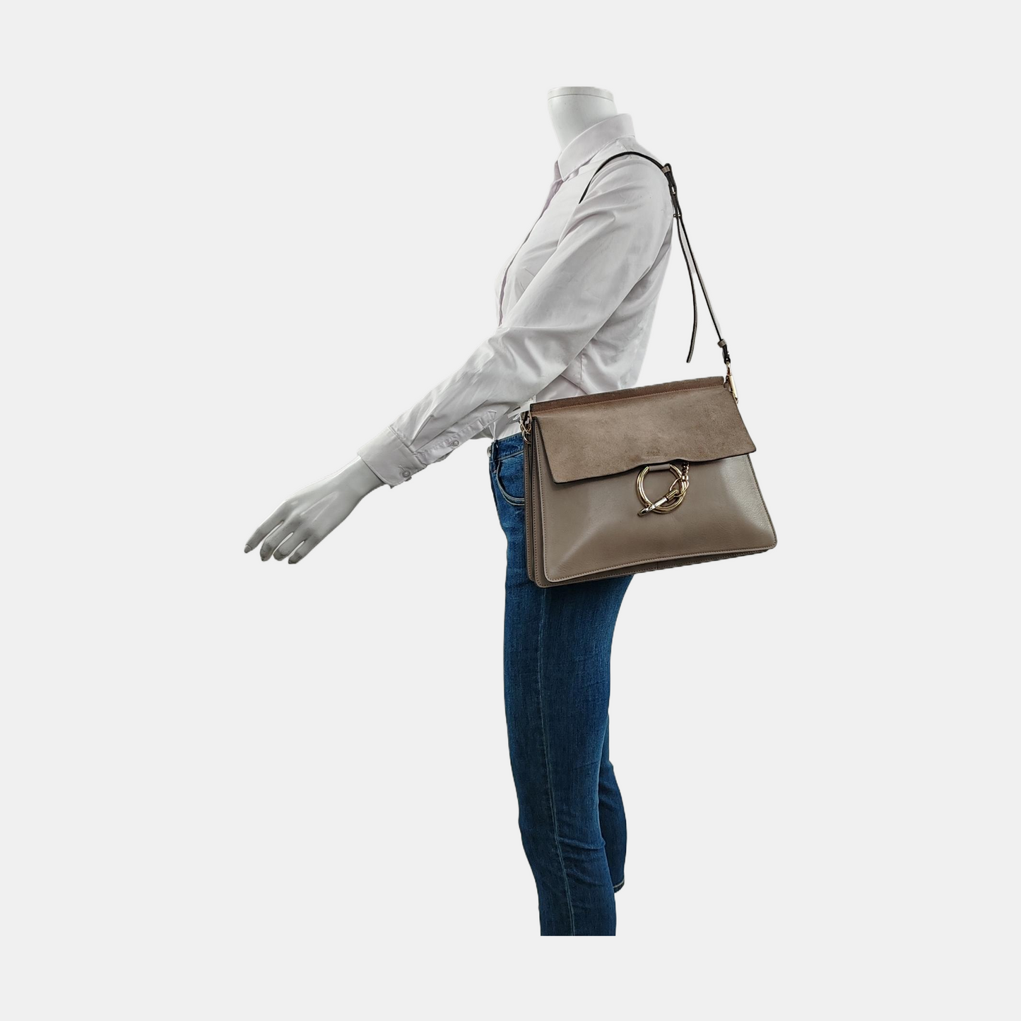 Chloé Faye Medium size Khaki Calf Leather Crossbody Shoulder Bag Golden hardware Removable shoulder strap-(SKU)-952757311