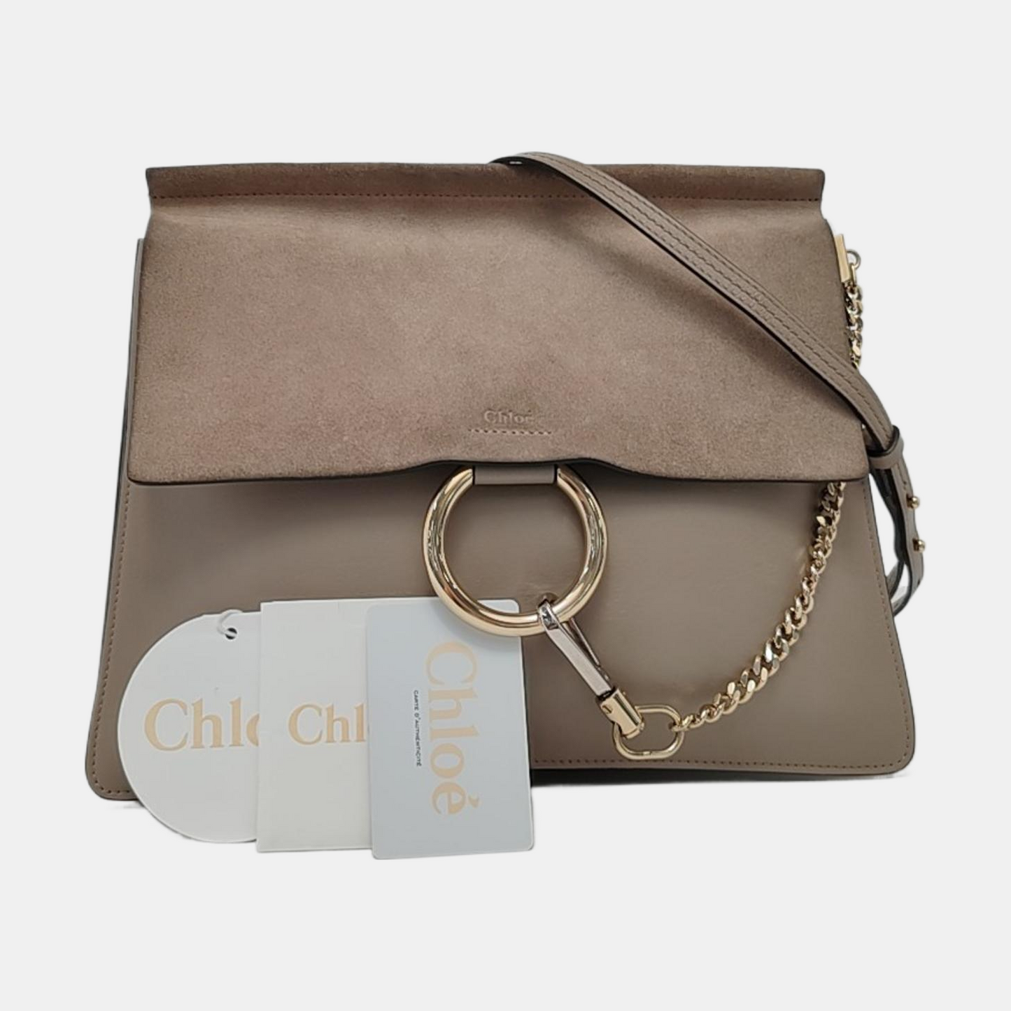 Chloé Faye Medium size Khaki Calf Leather Crossbody Shoulder Bag Golden hardware Removable shoulder strap-(SKU)-952757311