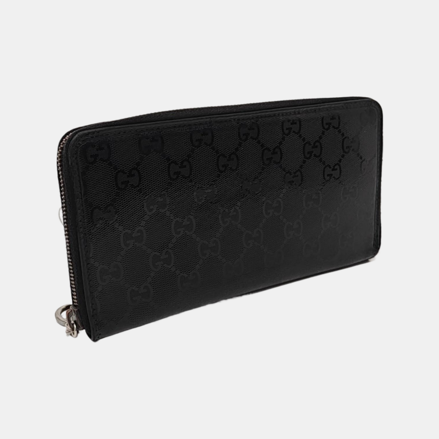 GUCCI Ligne Shima Black Coated Canvas Monogrammed Wallet Silver Hardware-(SKU)-952844592