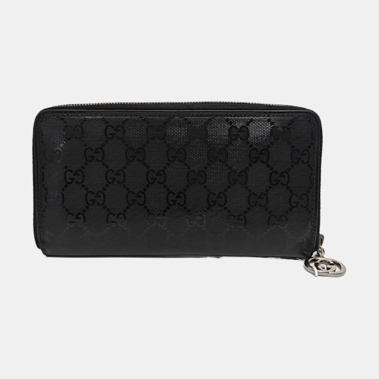 GUCCI Ligne Shima Black Coated Canvas Monogrammed Wallet Silver Hardware-(SKU)-952844592