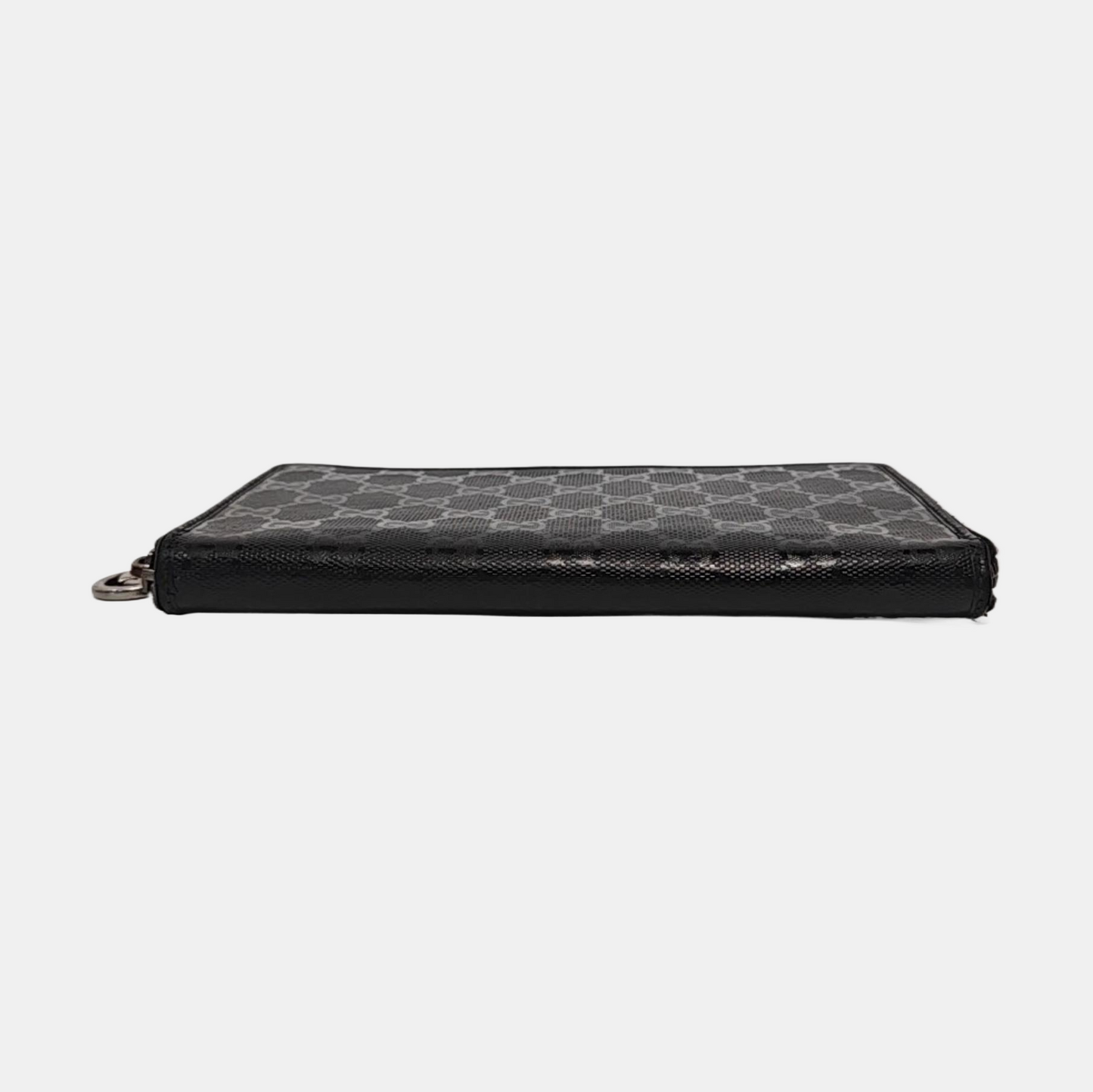 GUCCI Ligne Shima Black Coated Canvas Monogrammed Wallet Silver Hardware-(SKU)-952844592