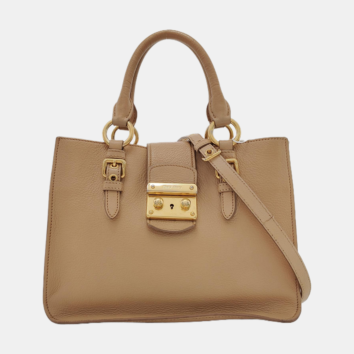 Miu Miu Tote bag Khaki cowhide crossbody handbag single shoulder bag Golden Silver Hardware Removable shoulder strap-(SKU)-952659036