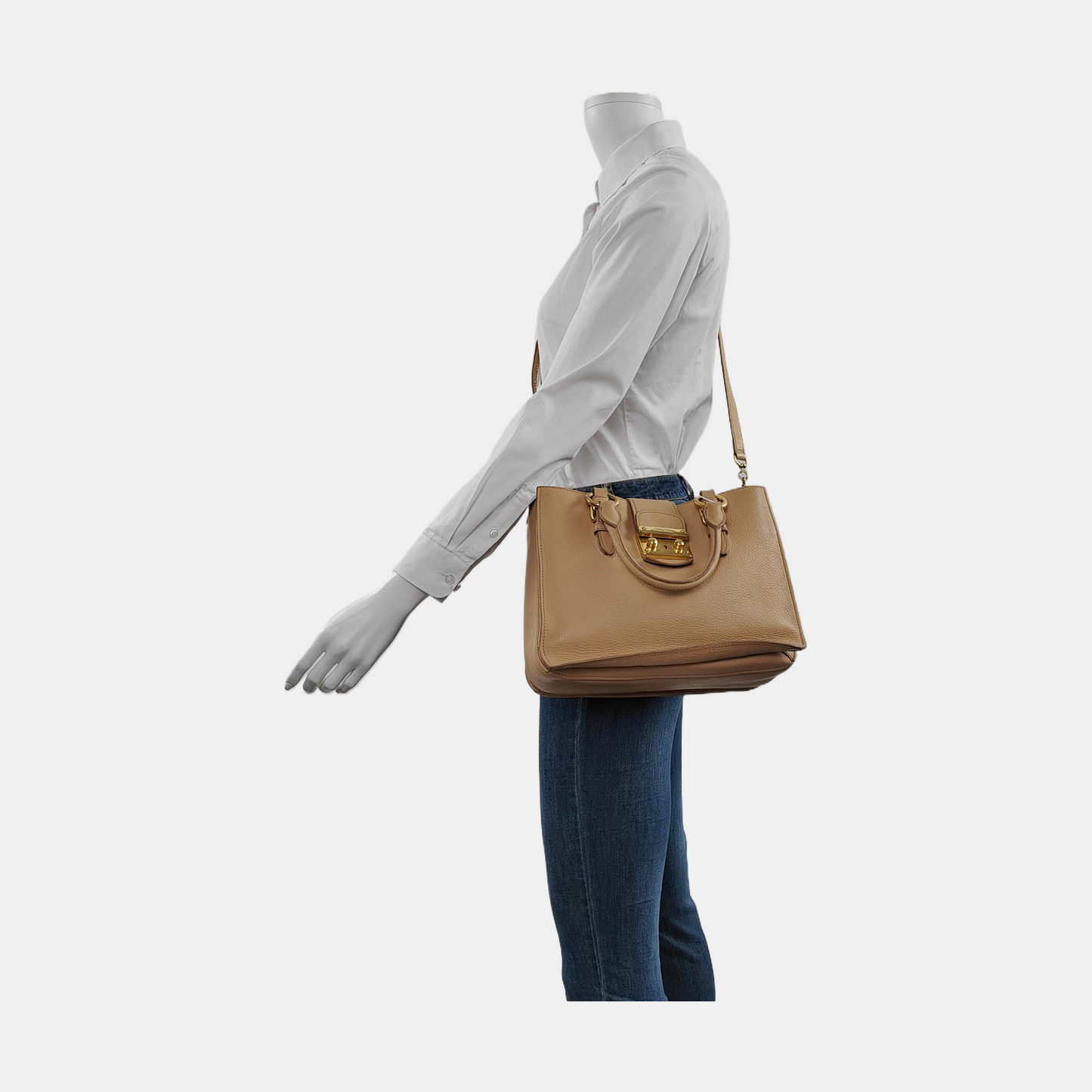 Miu Miu Tote bag Khaki cowhide crossbody handbag single shoulder bag Golden Silver Hardware Removable shoulder strap-(SKU)-952659036