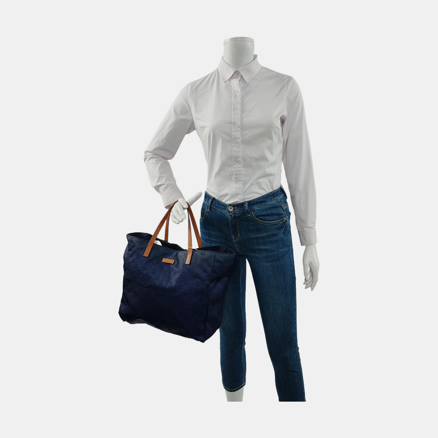 GUCCI Tote bag Dark Blue Nylon Monogram Pattern Handbag Single Shoulder Bag Golden hardware-(SKU)-952740386