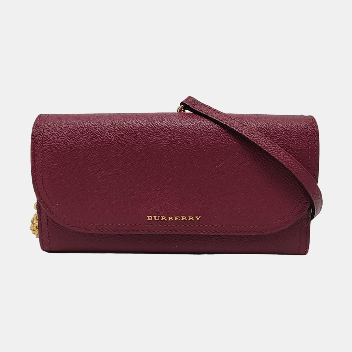 BURBERRY Henley Burgundy Cowhide Embossed Crossbody Shoulder Bag Golden hardware Removable shoulder strap-(SKU)-952775752