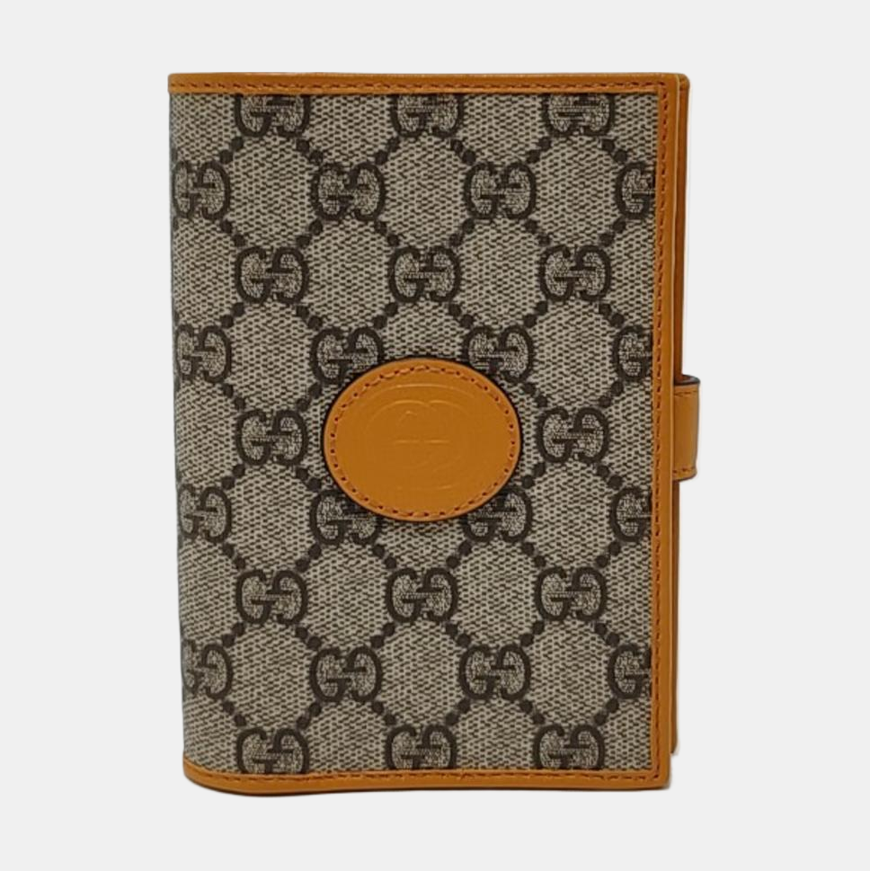GUCCI Khaki Coated Canvas Monogrammed Card Case Silver Hardware-(SKU)-953011322