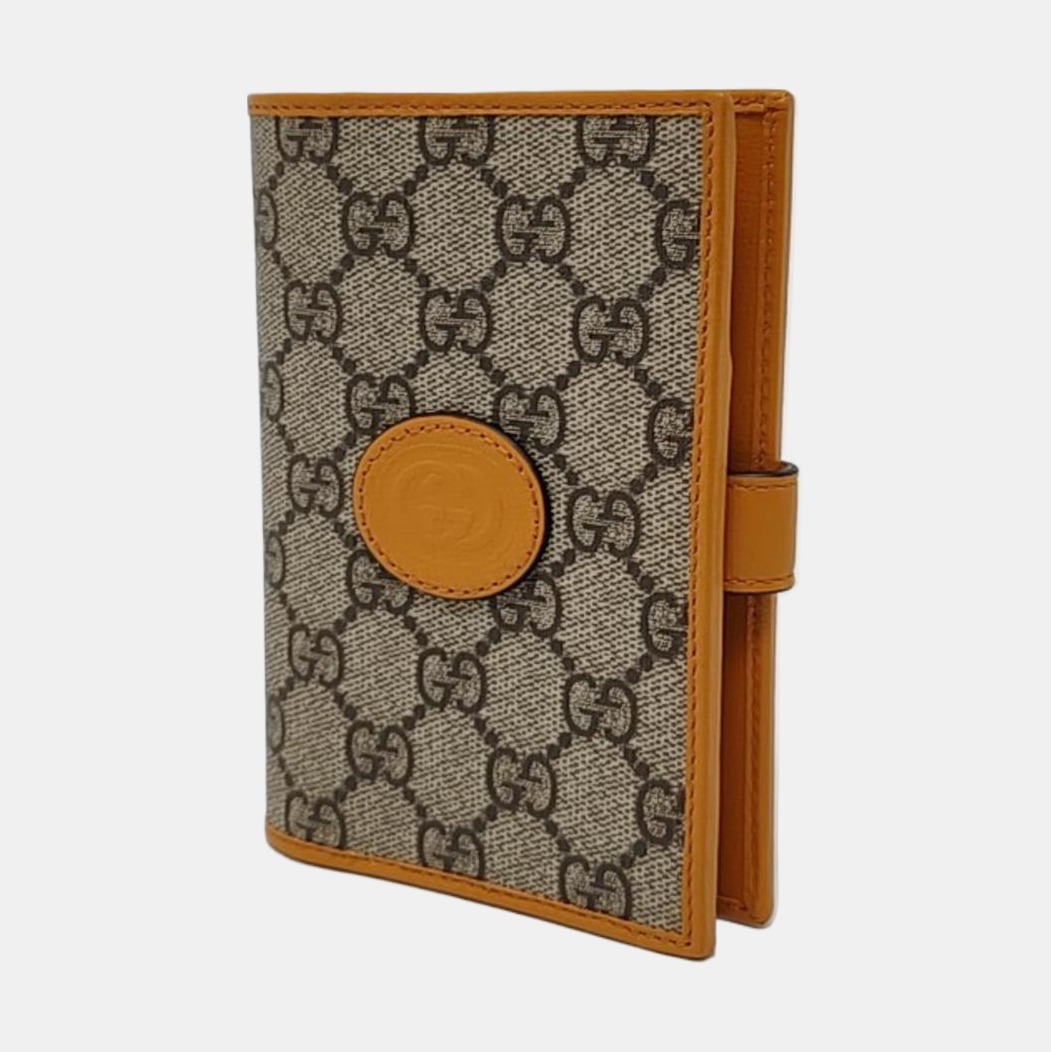 GUCCI Khaki Coated Canvas Monogrammed Card Case Silver Hardware-(SKU)-953011322