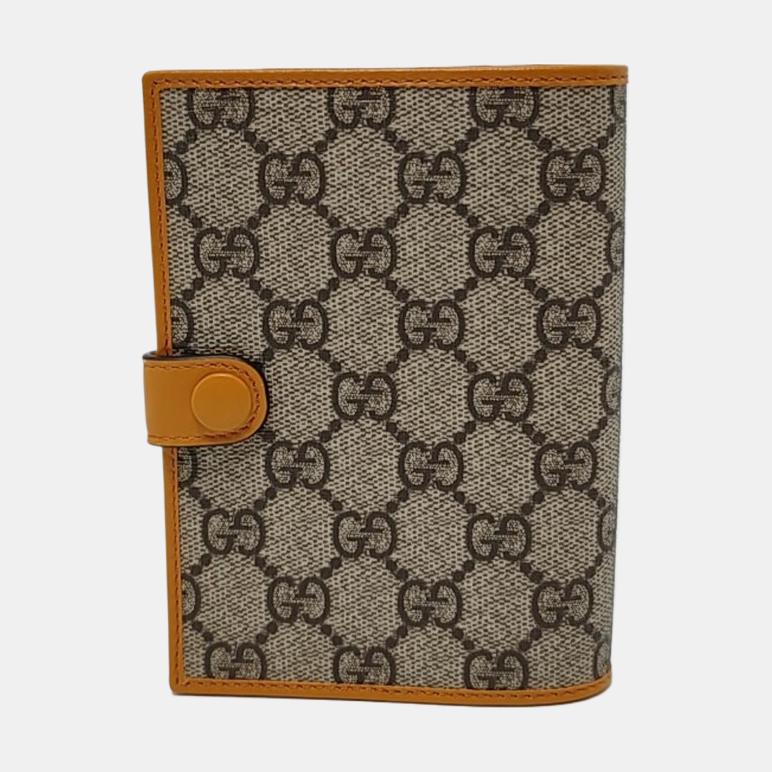 GUCCI Khaki Coated Canvas Monogrammed Card Case Silver Hardware-(SKU)-953011322