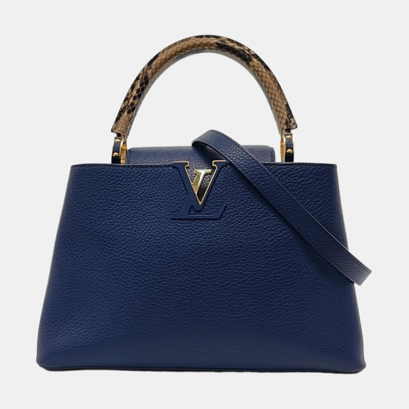 LOUIS VUITTON CAPUCINES Medium Deep Blue Leather Shoulder Bag Gold Hardware Removable Strap-(SKU)-952835158