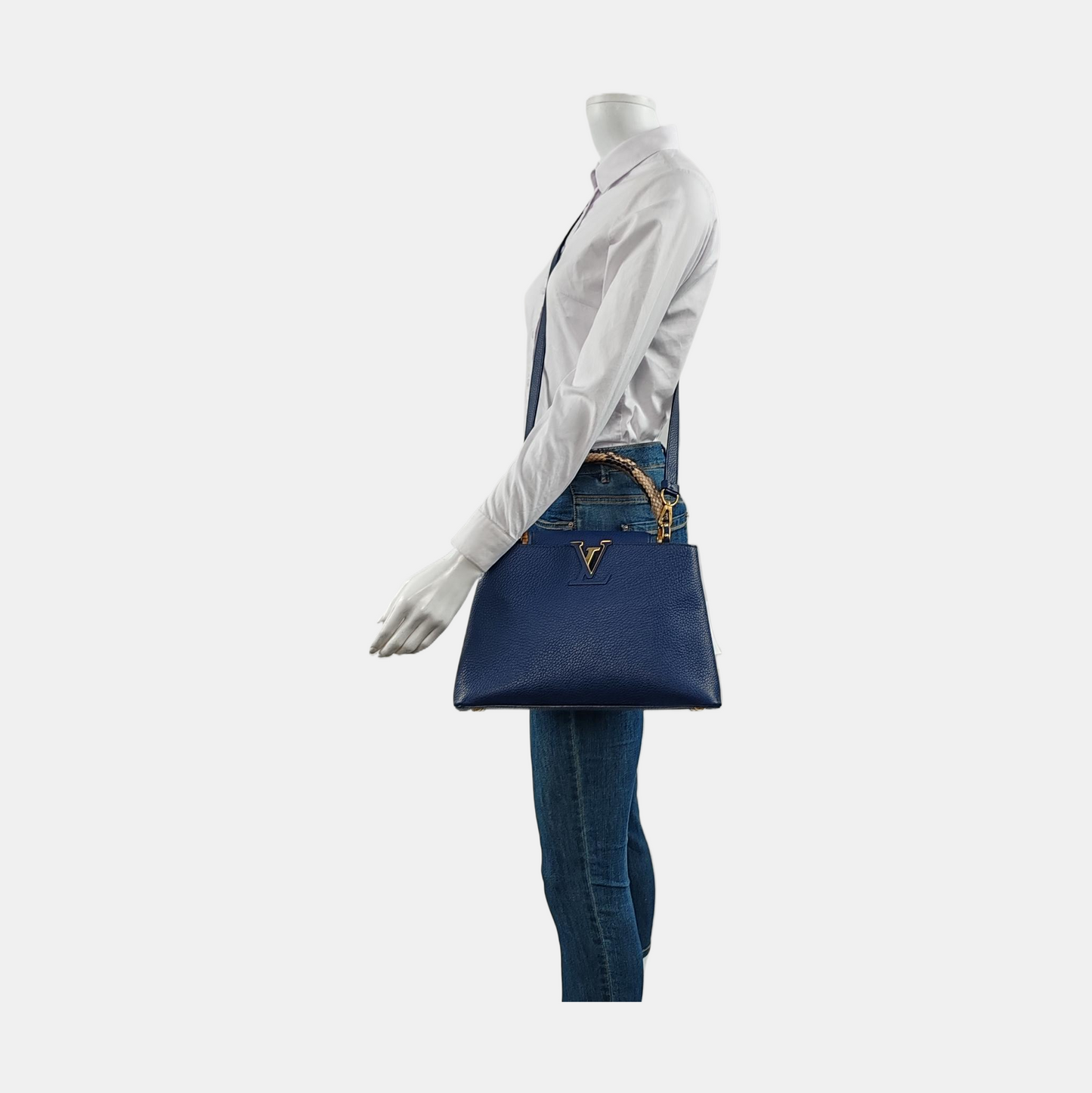 LOUIS VUITTON CAPUCINES Medium Deep Blue Leather Shoulder Bag Gold Hardware Removable Strap-(SKU)-952835158