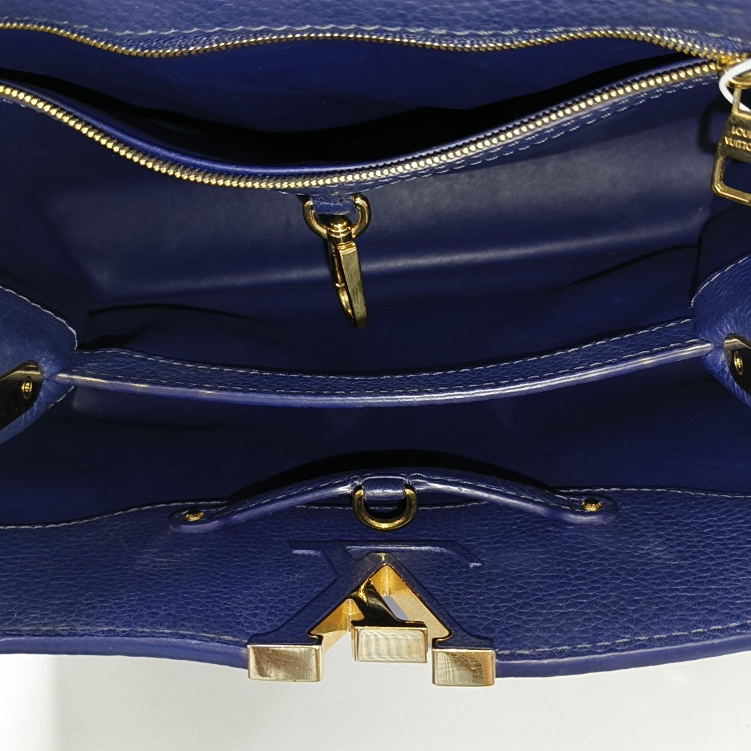 LOUIS VUITTON CAPUCINES Medium Deep Blue Leather Shoulder Bag Gold Hardware Removable Strap-(SKU)-952835158