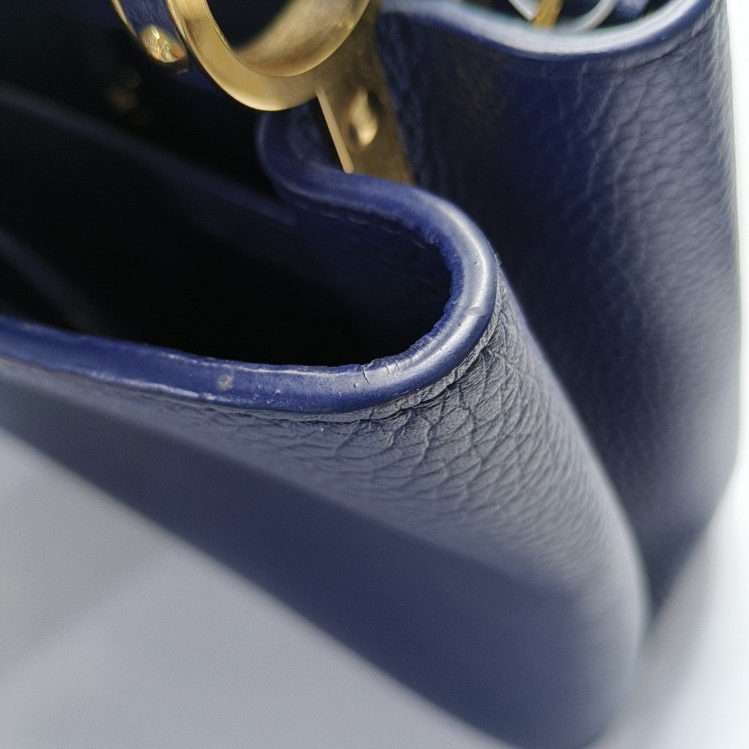 LOUIS VUITTON CAPUCINES Medium Deep Blue Leather Shoulder Bag Gold Hardware Removable Strap-(SKU)-952835158