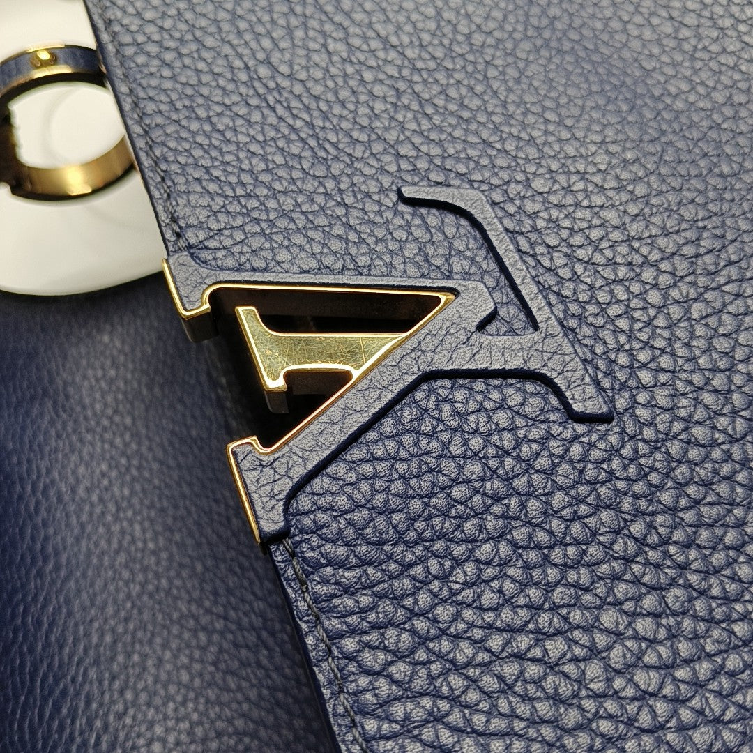 LOUIS VUITTON CAPUCINES Medium Deep Blue Leather Shoulder Bag Gold Hardware Removable Strap-(SKU)-952835158