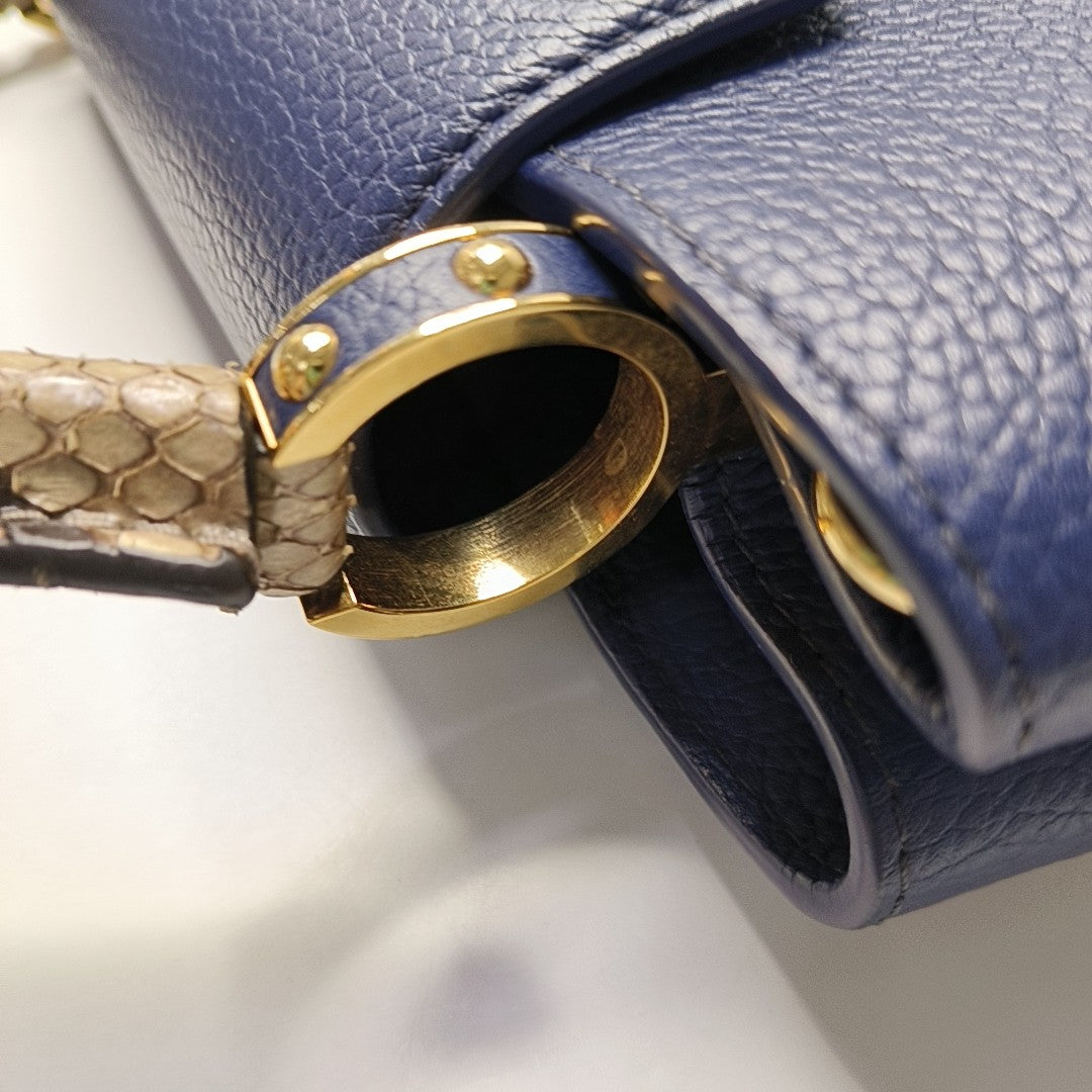 LOUIS VUITTON CAPUCINES Medium Deep Blue Leather Shoulder Bag Gold Hardware Removable Strap-(SKU)-952835158