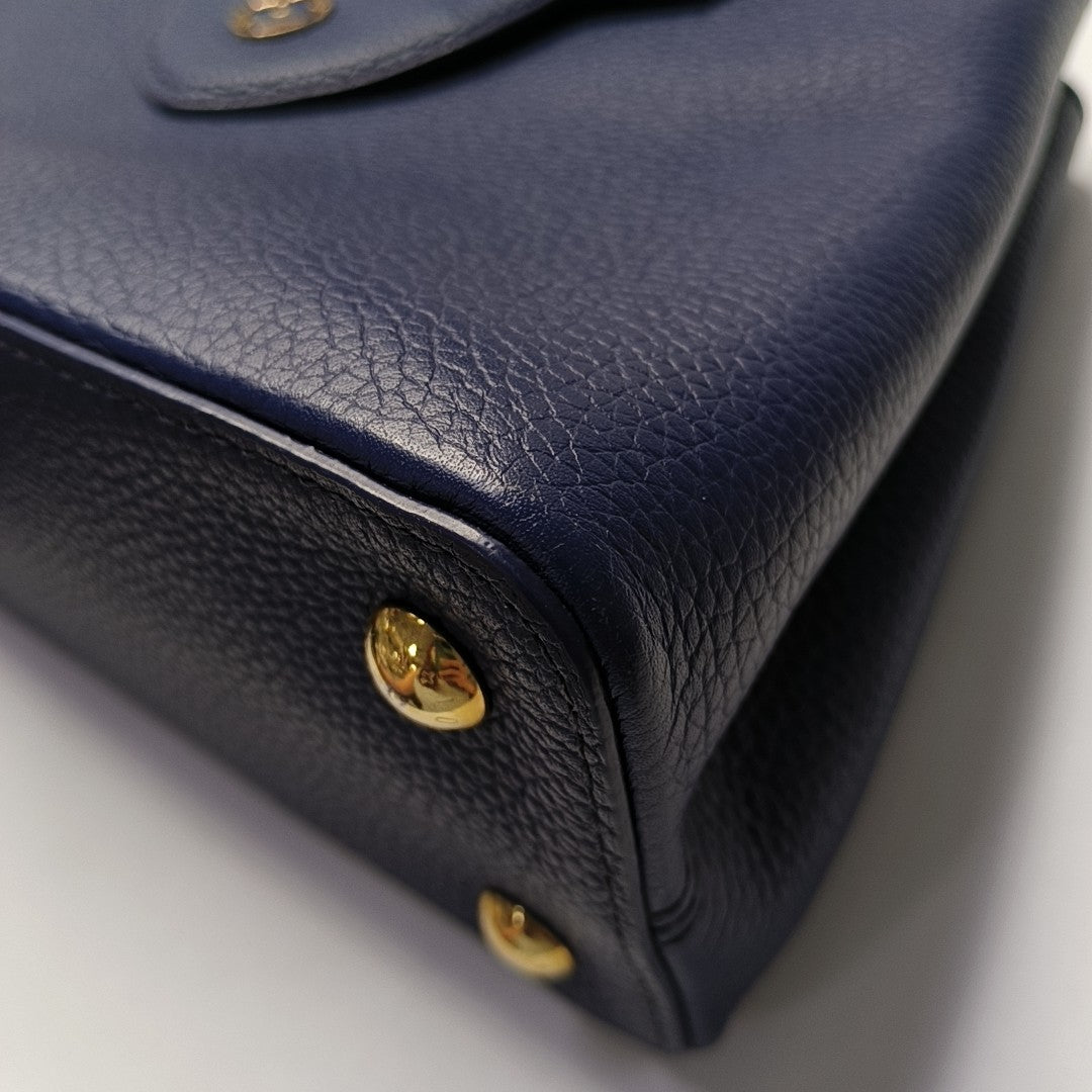 LOUIS VUITTON CAPUCINES Medium Deep Blue Leather Shoulder Bag Gold Hardware Removable Strap-(SKU)-952835158