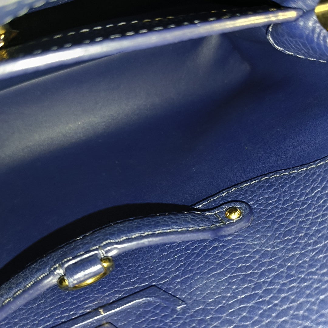 LOUIS VUITTON CAPUCINES Medium Deep Blue Leather Shoulder Bag Gold Hardware Removable Strap-(SKU)-952835158