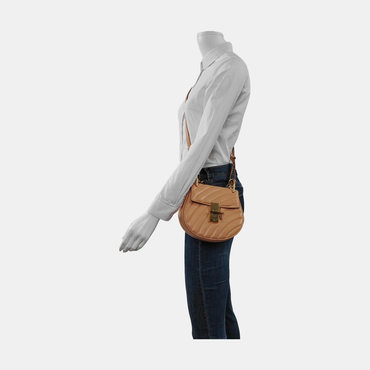 Chloé Drew Small size Brown Leather Quilted Single Shoulder Crossbody Handbag Silver Hardware Removable shoulder strap-(SKU)-953009376