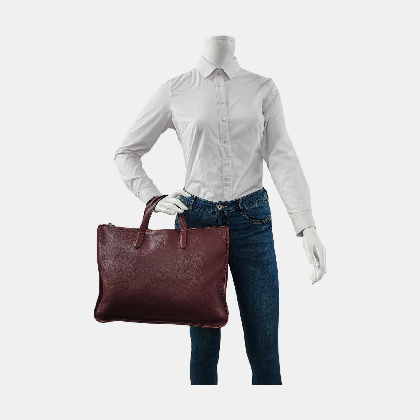 LOEWE Toledo Burgundy Cowhide Tote Handbag Silver Hardware-(SKU)-952969299