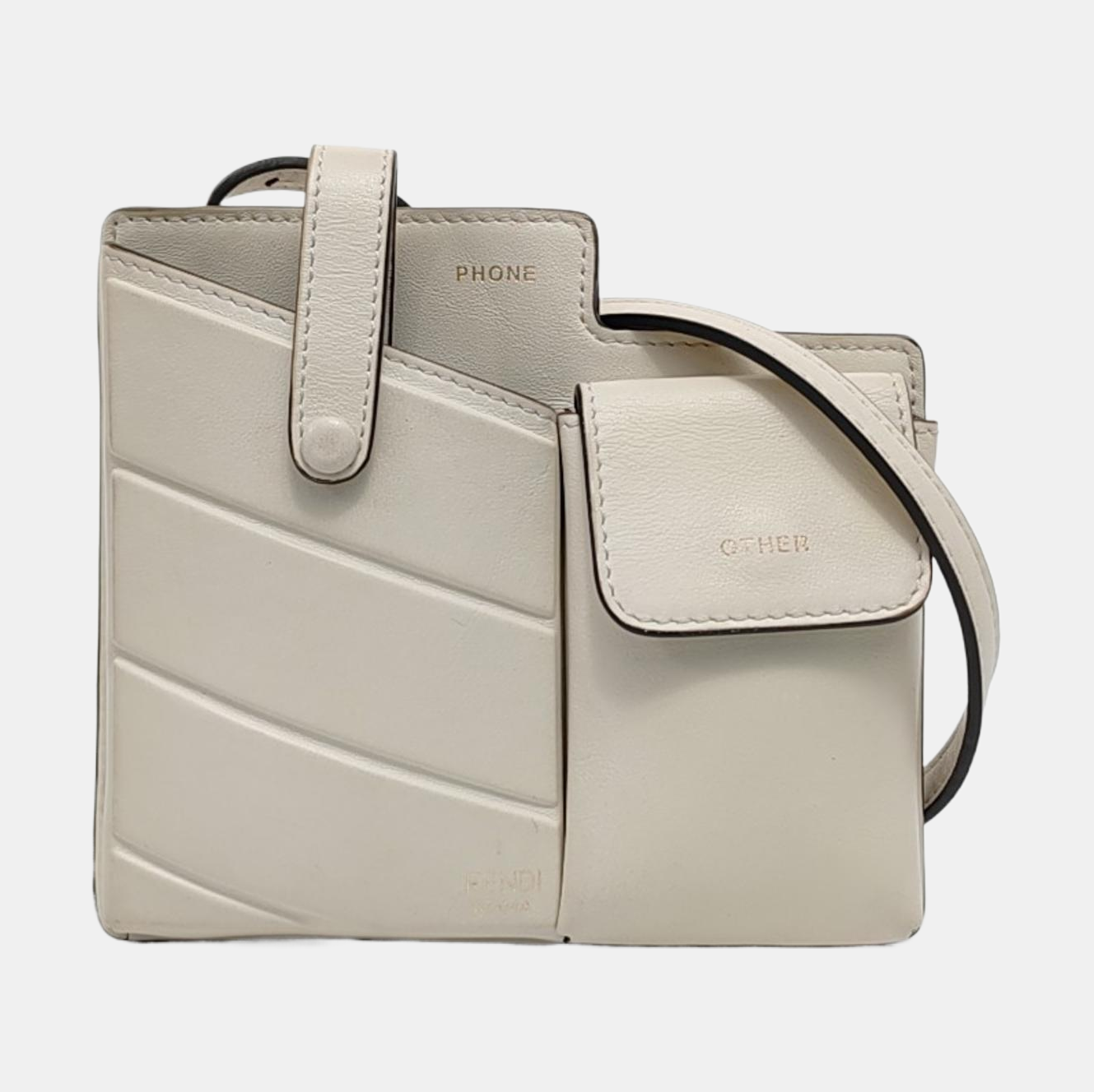 FENDI 2 Pockets White Cowhide Single Shoulder Bag Crossbody Bag Golden hardware-(SKU)-952863900