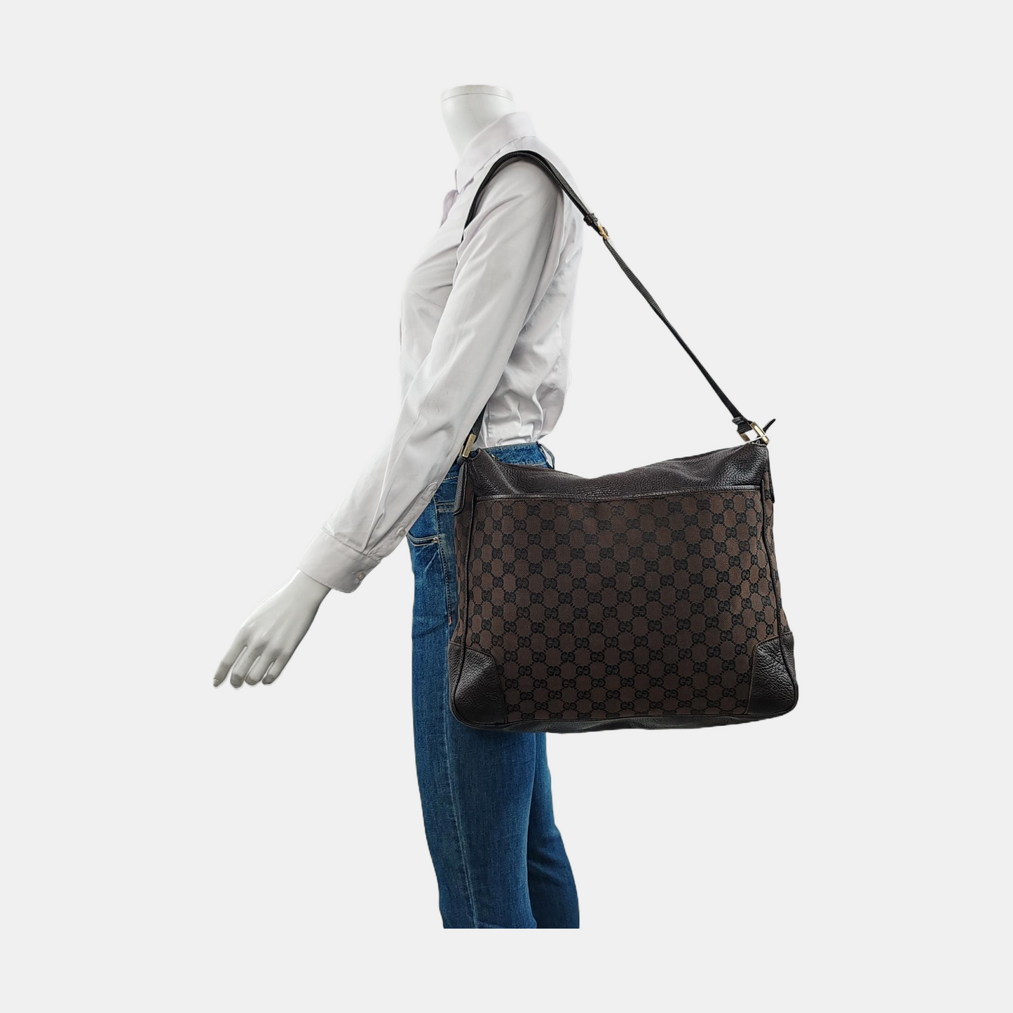 GUCCI Brown Canvas Monogrammed Crossbody Shoulder Bag Golden hardware-(SKU)-952860754