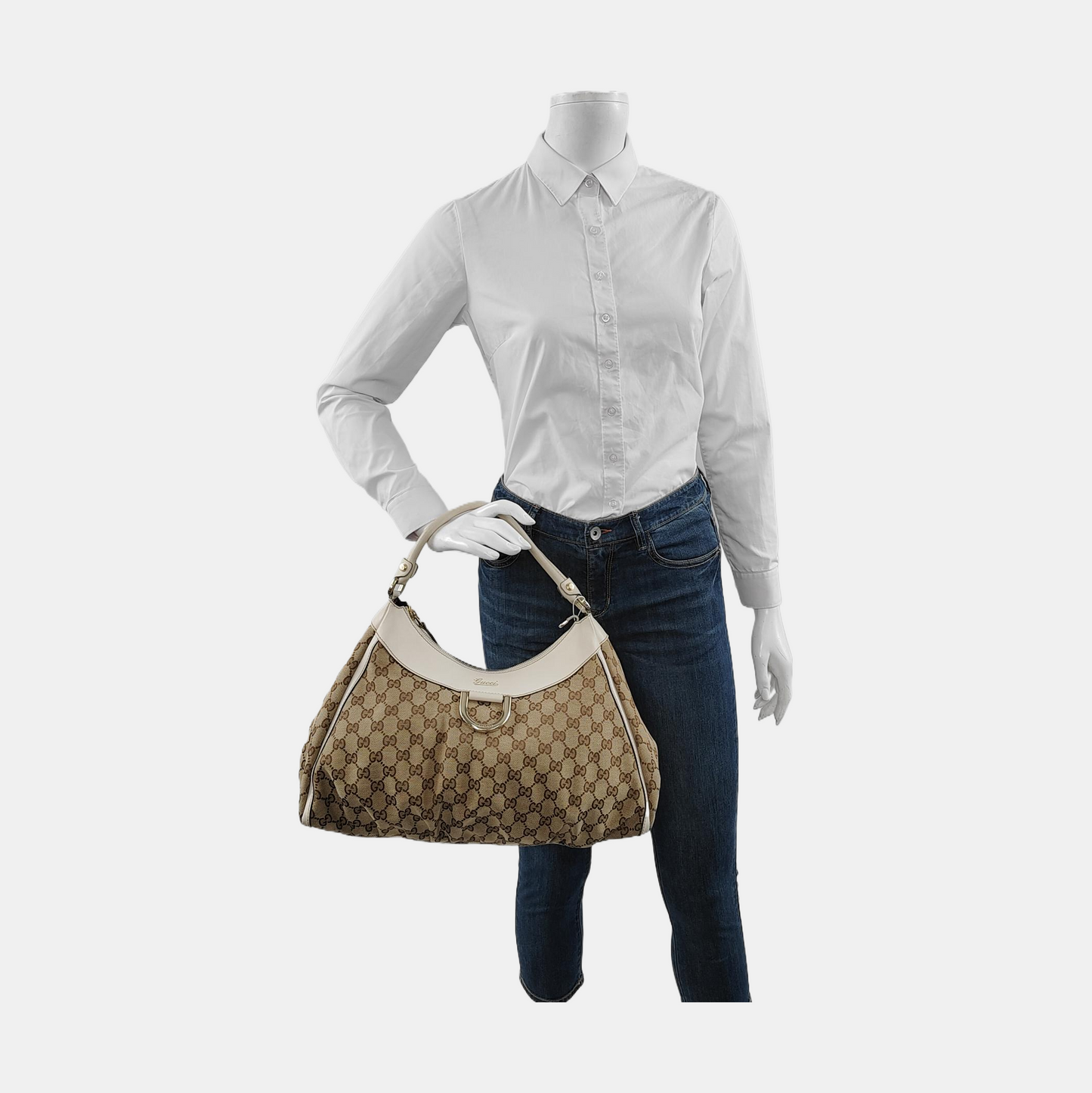 GUCCI D-Ring Large size Brown Canvas Monogram Handbag Single Shoulder Bag Golden hardware-(SKU)-953121476