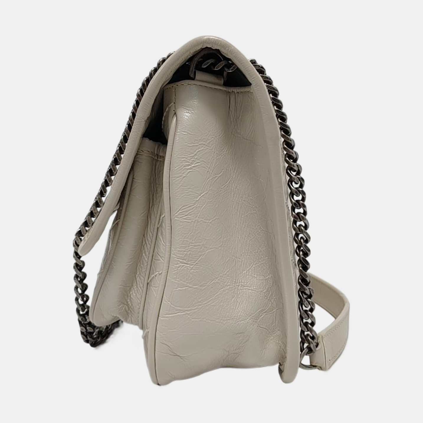 YSL NIKI Small White Calfskin Quilted V-Stripe Shoulder Bag and Crossbody with White Rhodium-Plated Hardware-(SKU)-953133079
