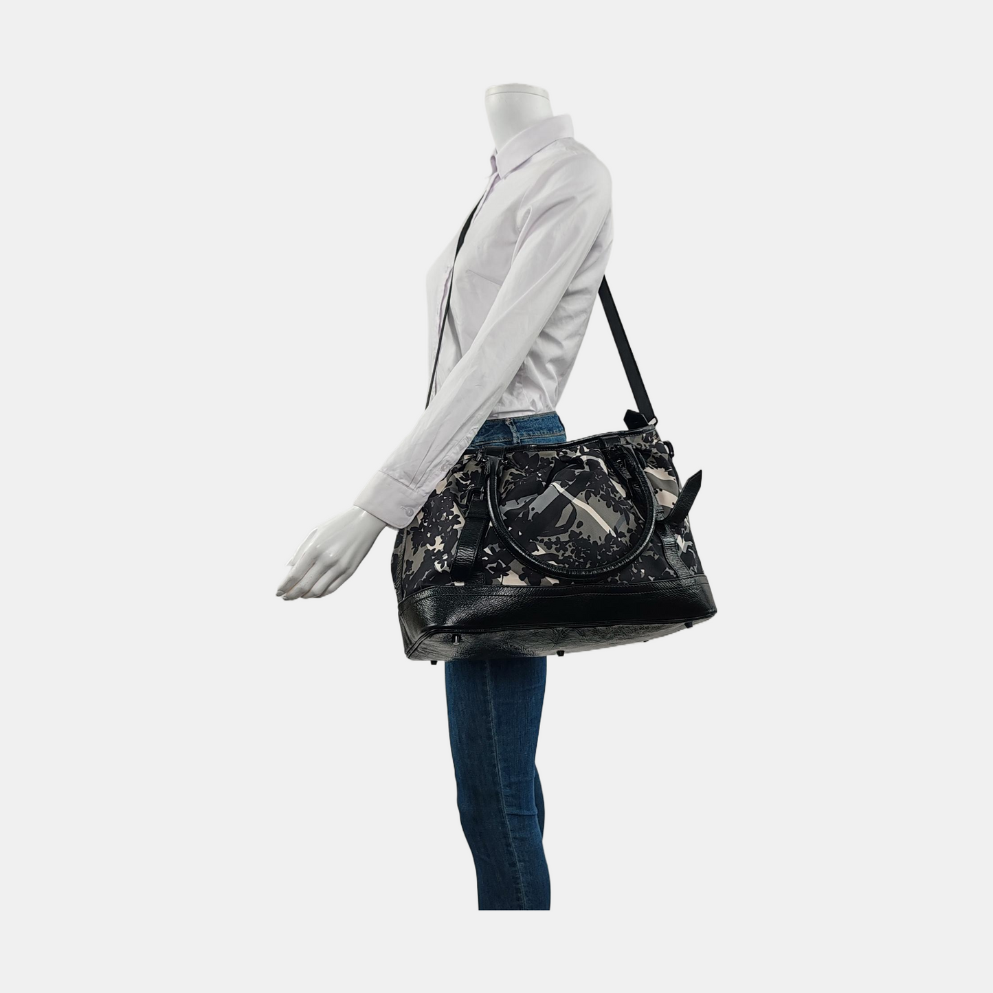 BURBERRY Northfield Gray Nylon Printed Single Shoulder Bag with Handbag and Crossbody Silver Hardware-(SKU)-953119737