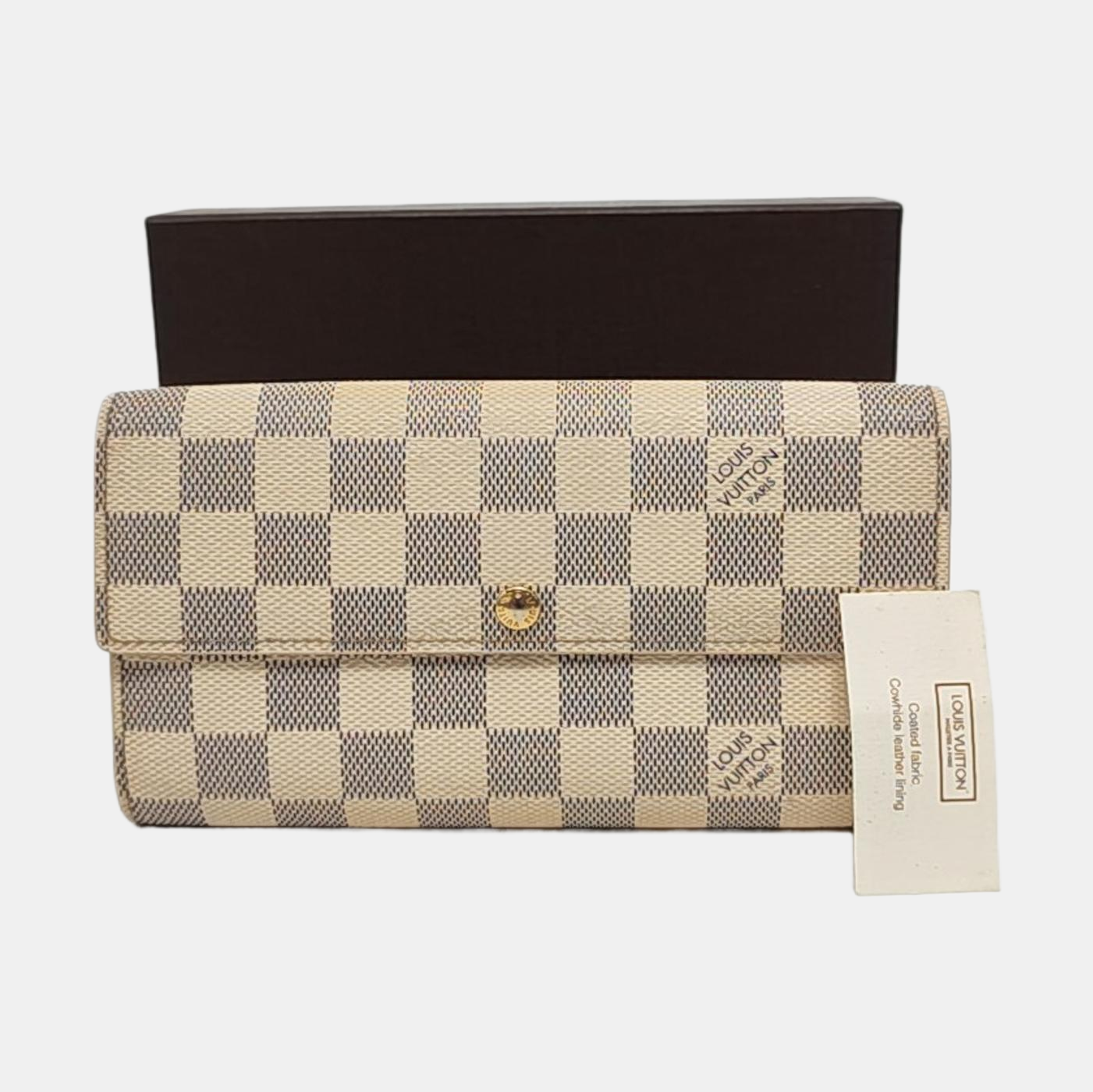 LOUIS VUITTON PORTE MONNAIE White Coated Canvas Checkered Wallet Golden hardware-(SKU)-952912315