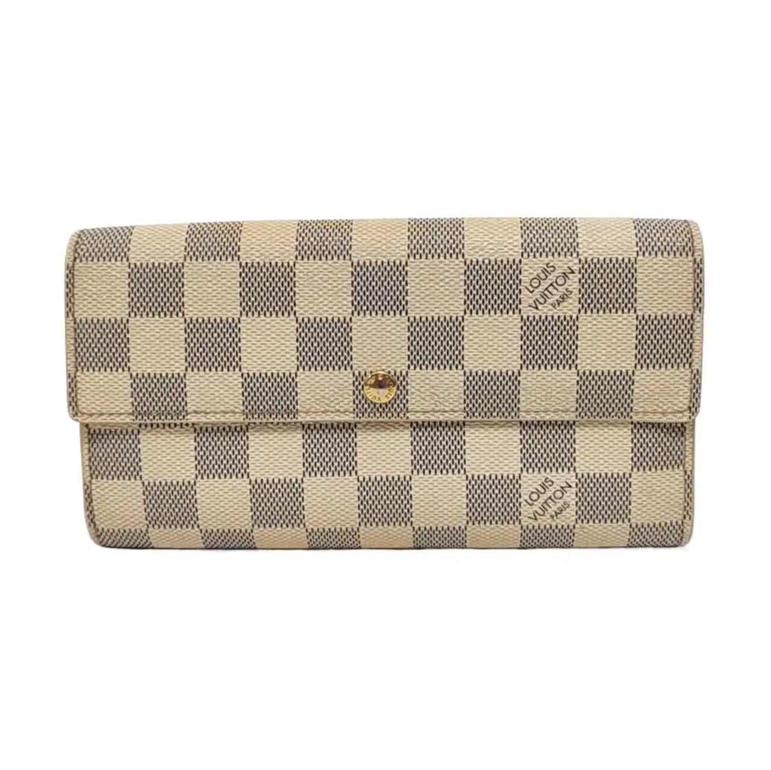 LOUIS VUITTON PORTE MONNAIE White Coated Canvas Checkered Wallet Golden hardware-(SKU)-952912315
