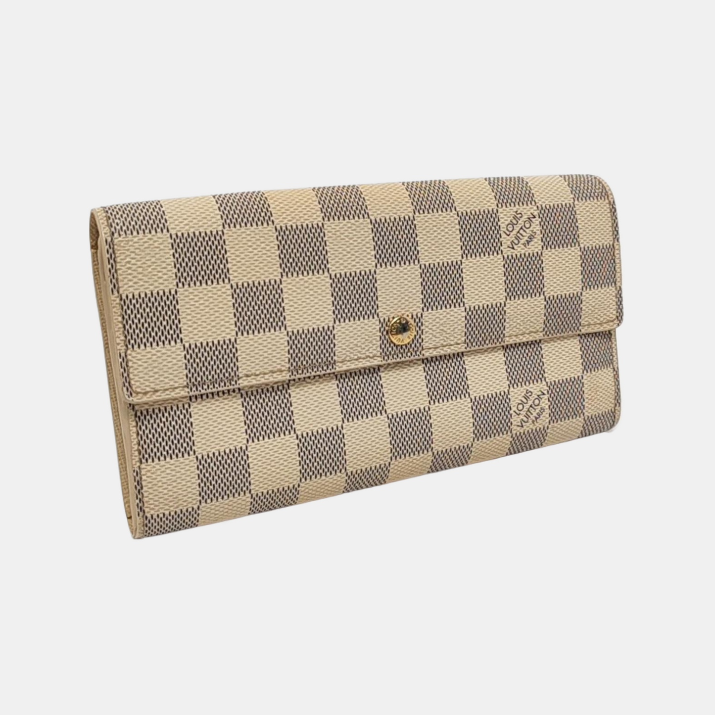 LOUIS VUITTON PORTE MONNAIE White Coated Canvas Checkered Wallet Golden hardware-(SKU)-952912315