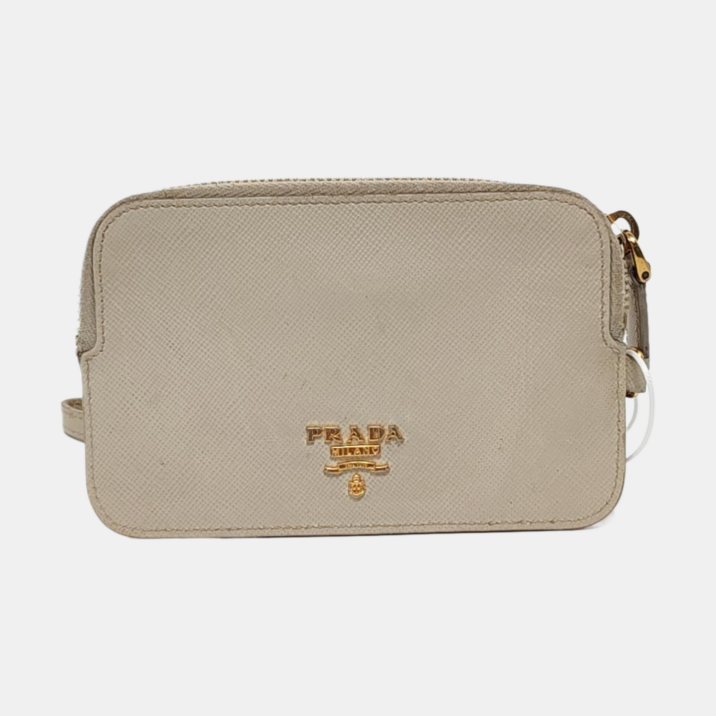 PRADA White Cowhide Stud Embossed Change Purse Golden hardware-(SKU)-953040759