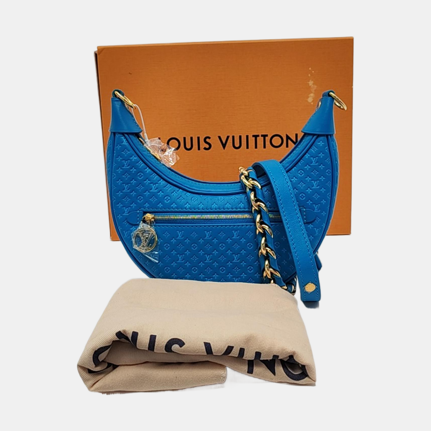 LOUIS VUITTON LOOP Blue Leather Monogram Pea Pod Bag with Shoulder Strap, Gold Hardware, 2 Removable Shoulder Straps-(SKU)-953032437